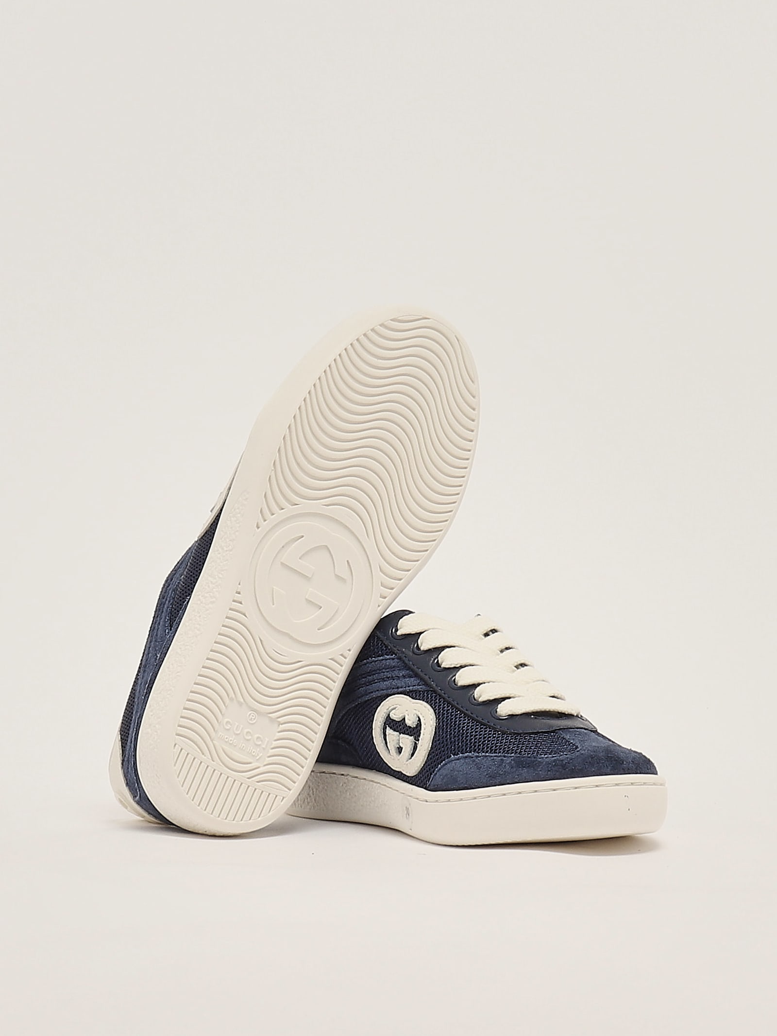 Gucci Interlocking G Suede-trimmed Sneakers In Blu
