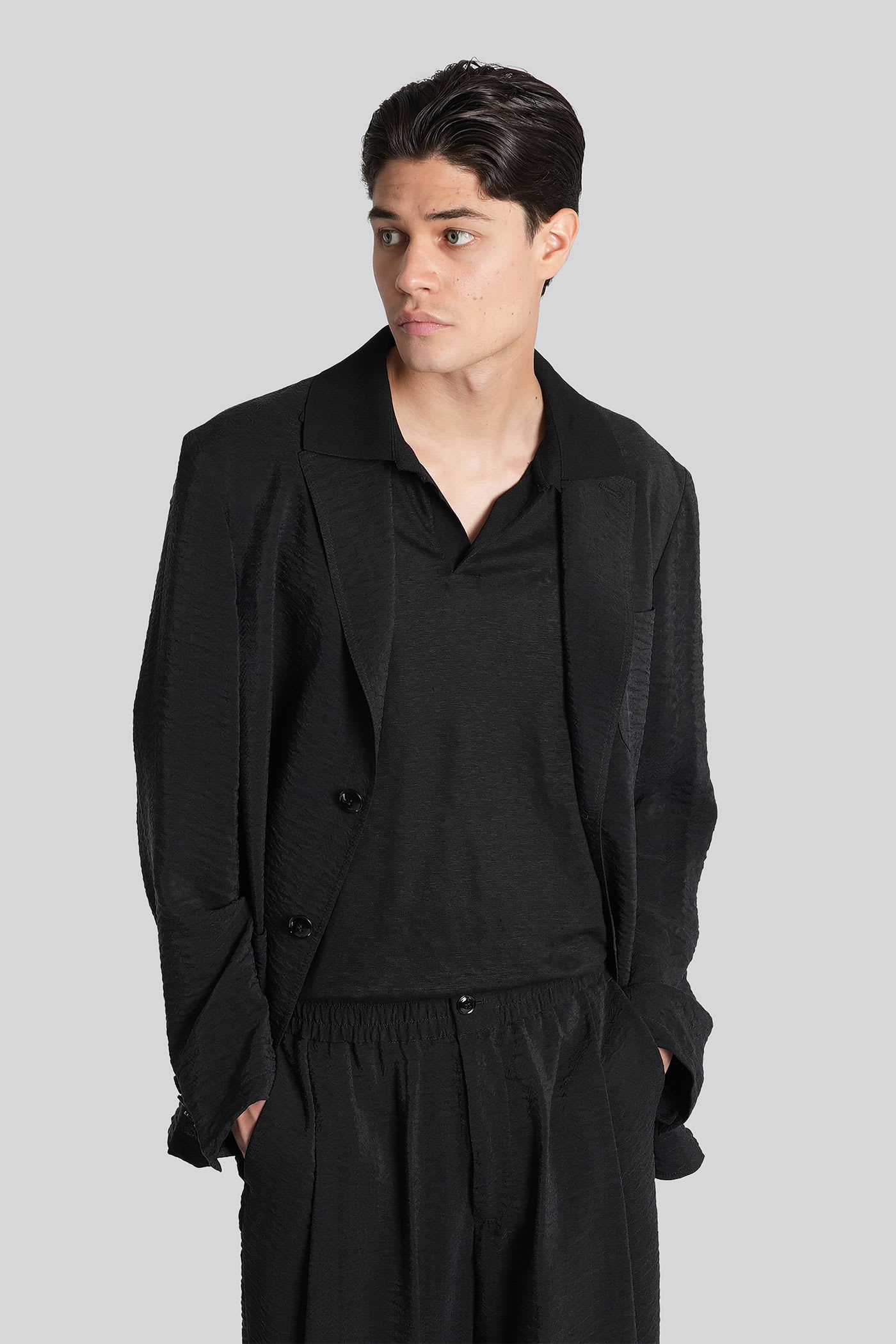 Giorgio Armani Polo In Black Linen In Black