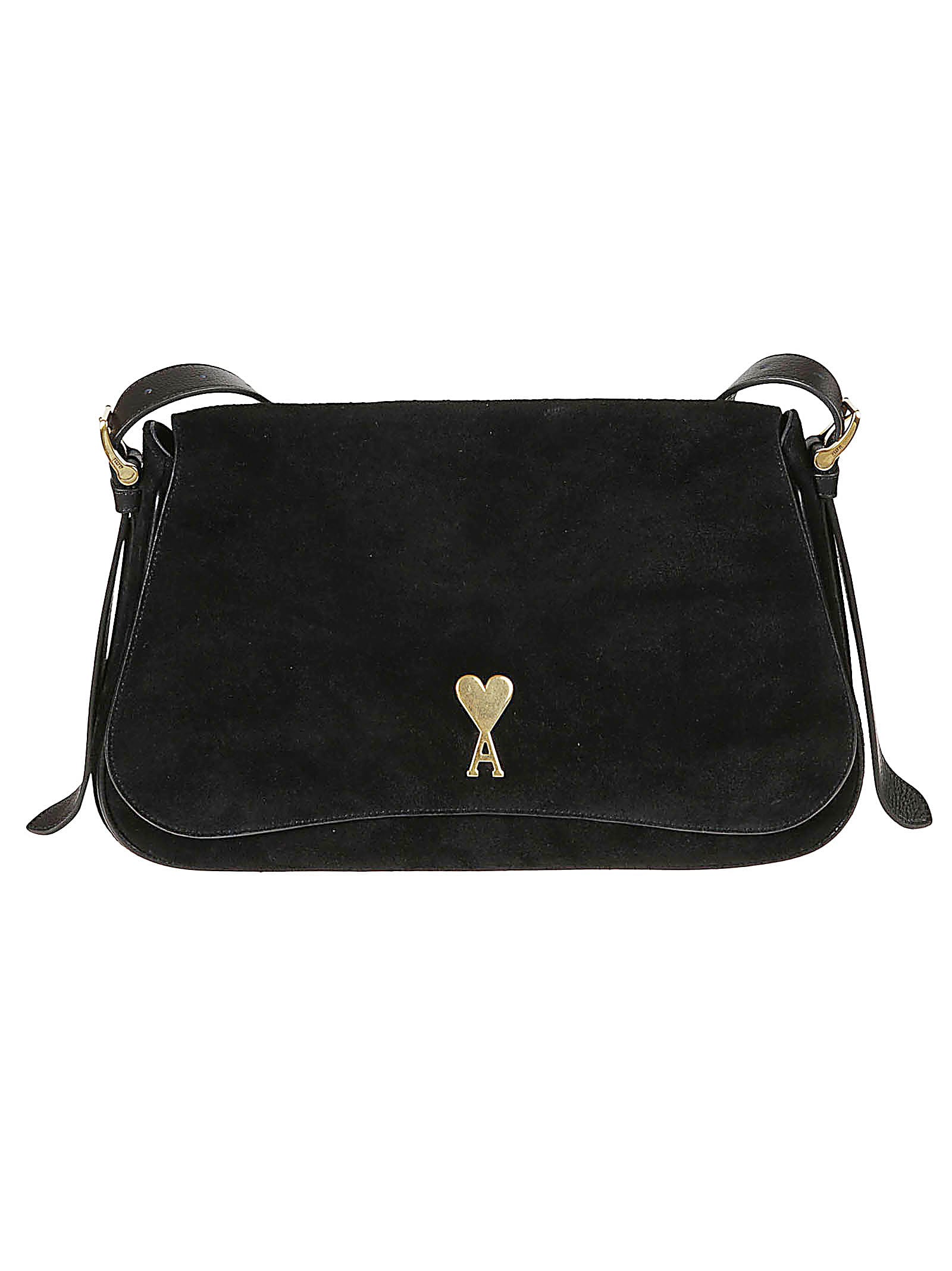 Shop Ami Alexandre Mattiussi Heart Logo Plaque Velvet Shoulder Bag In Black