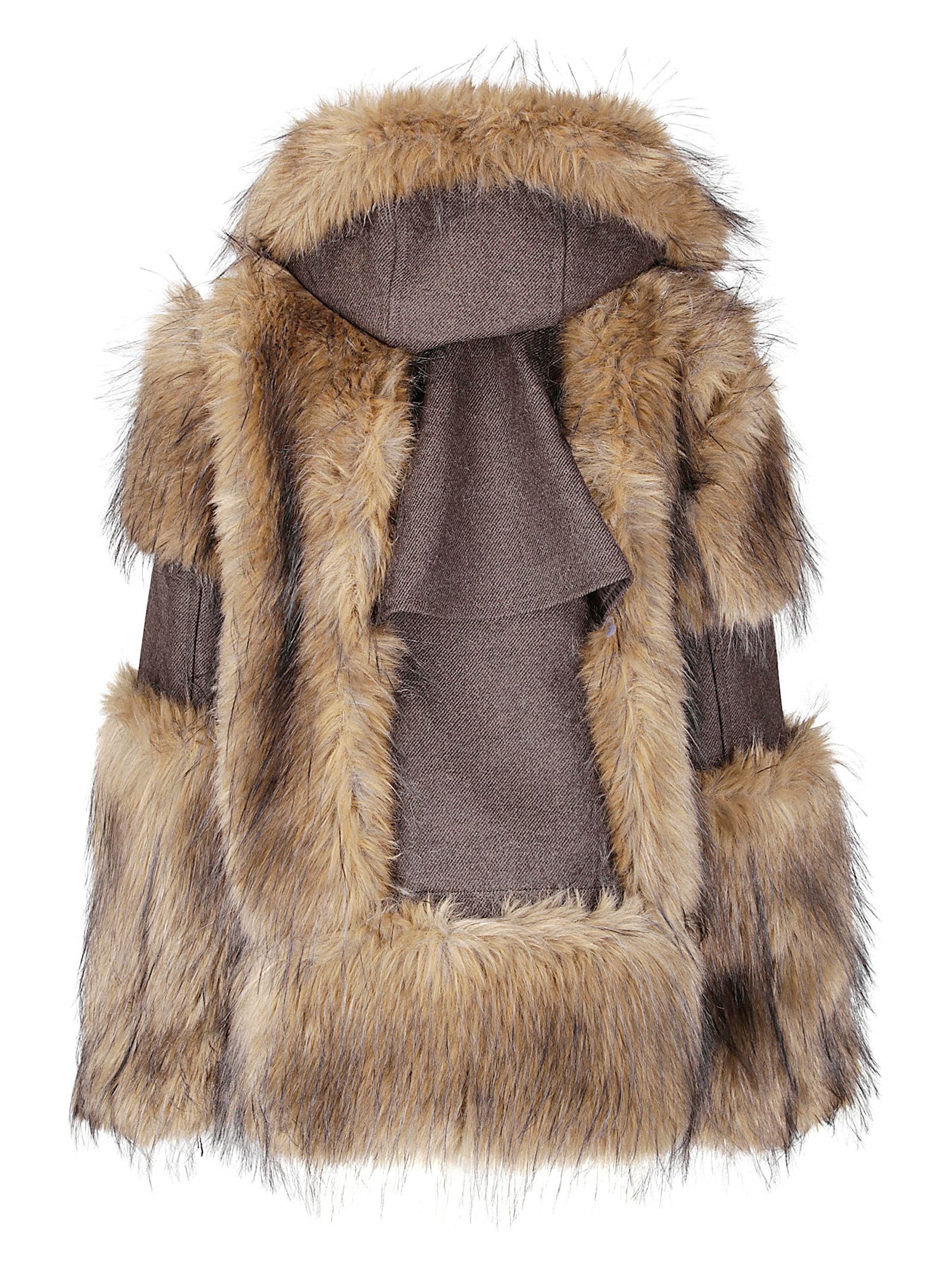 Sacai Fur-trimmed Wool Jacket In Brown