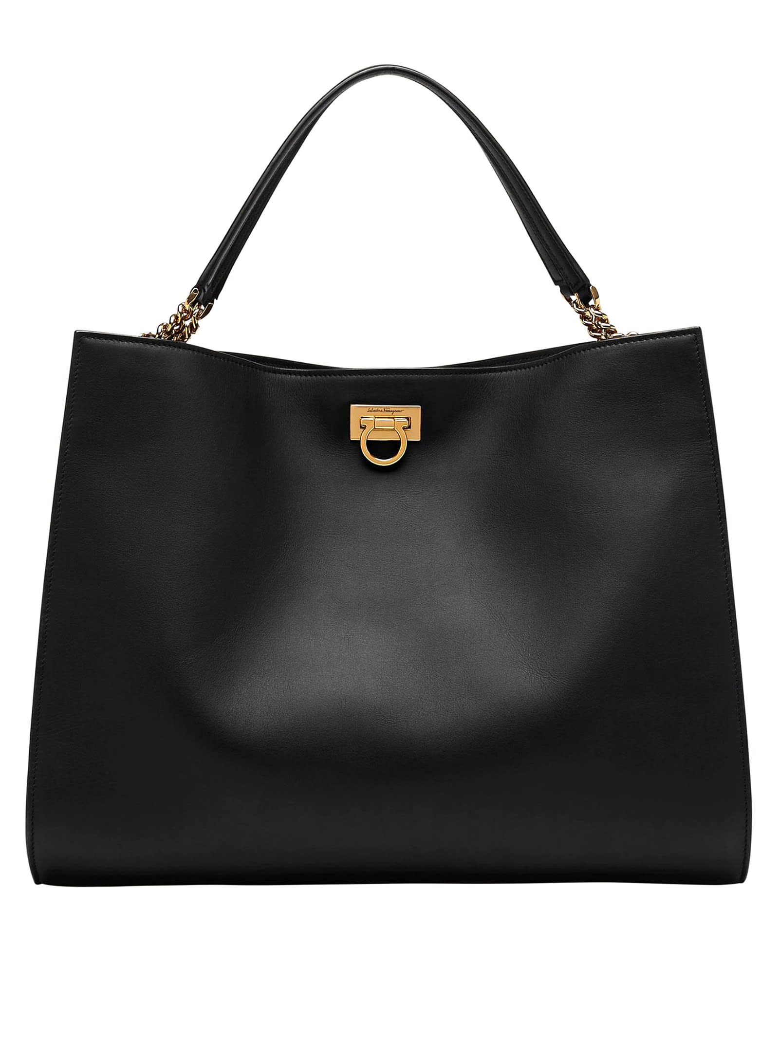 Salvatore Ferragamo Black Leather Trifolio Bag