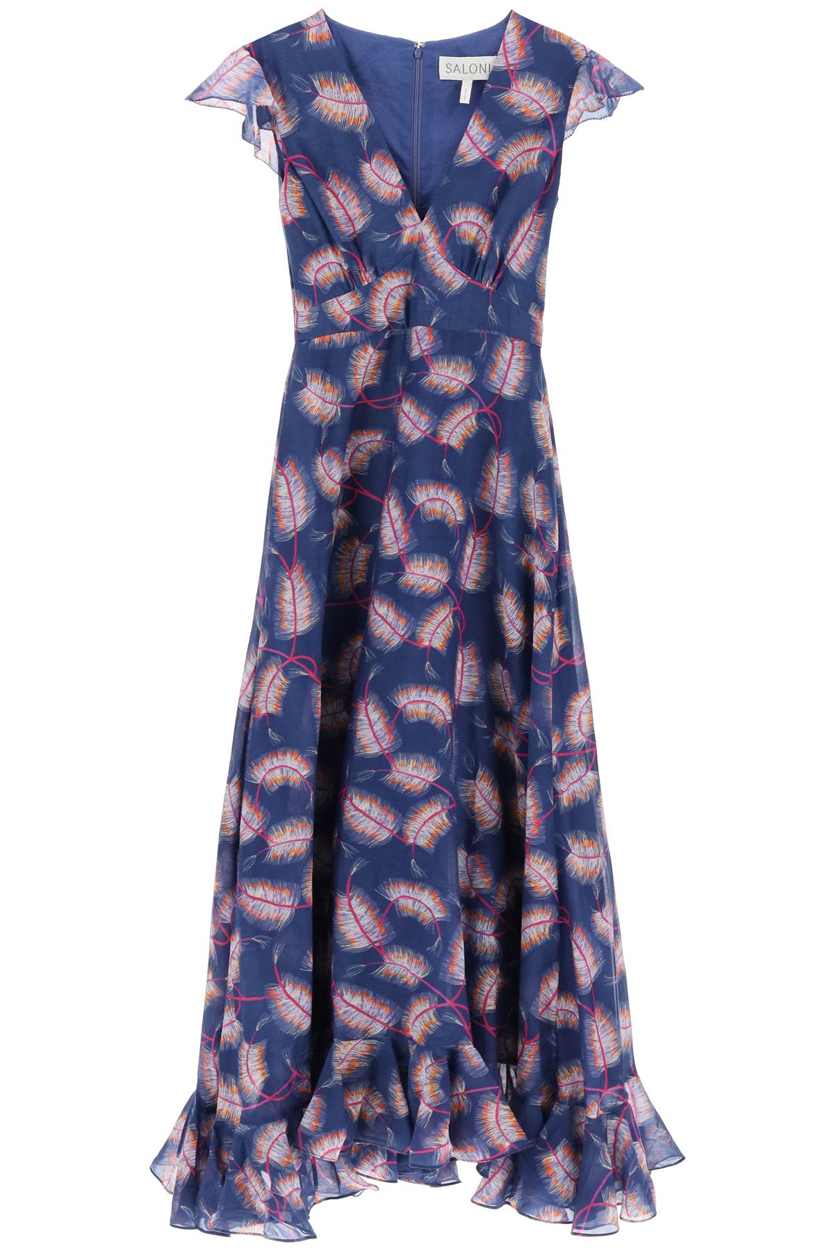 Shop Saloni Maxi Cotton And Silk Emma Dress. In Quill Navy (blue)