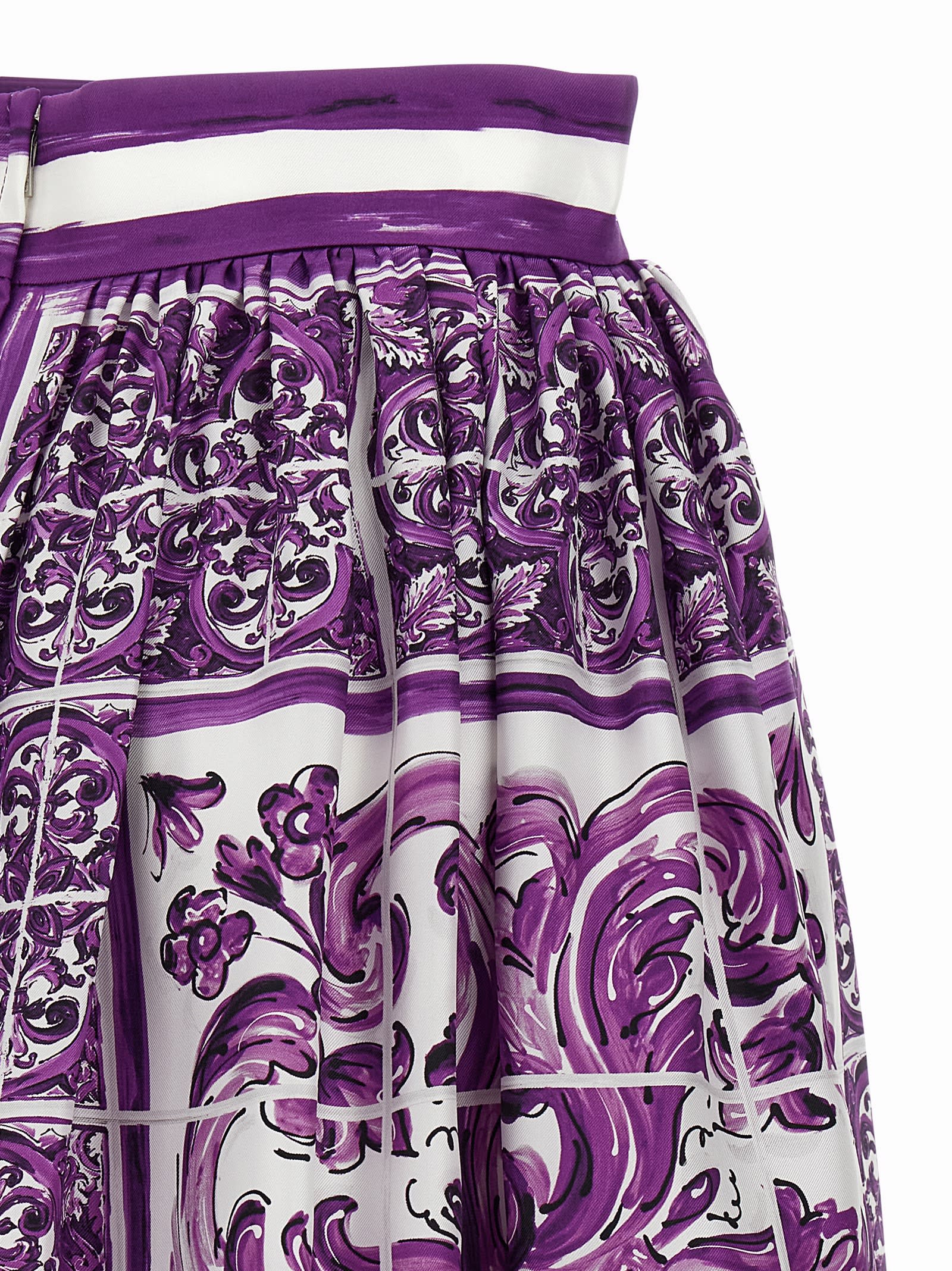 Dolce & Gabbana Maiolica Print Silk Skirt In Multi