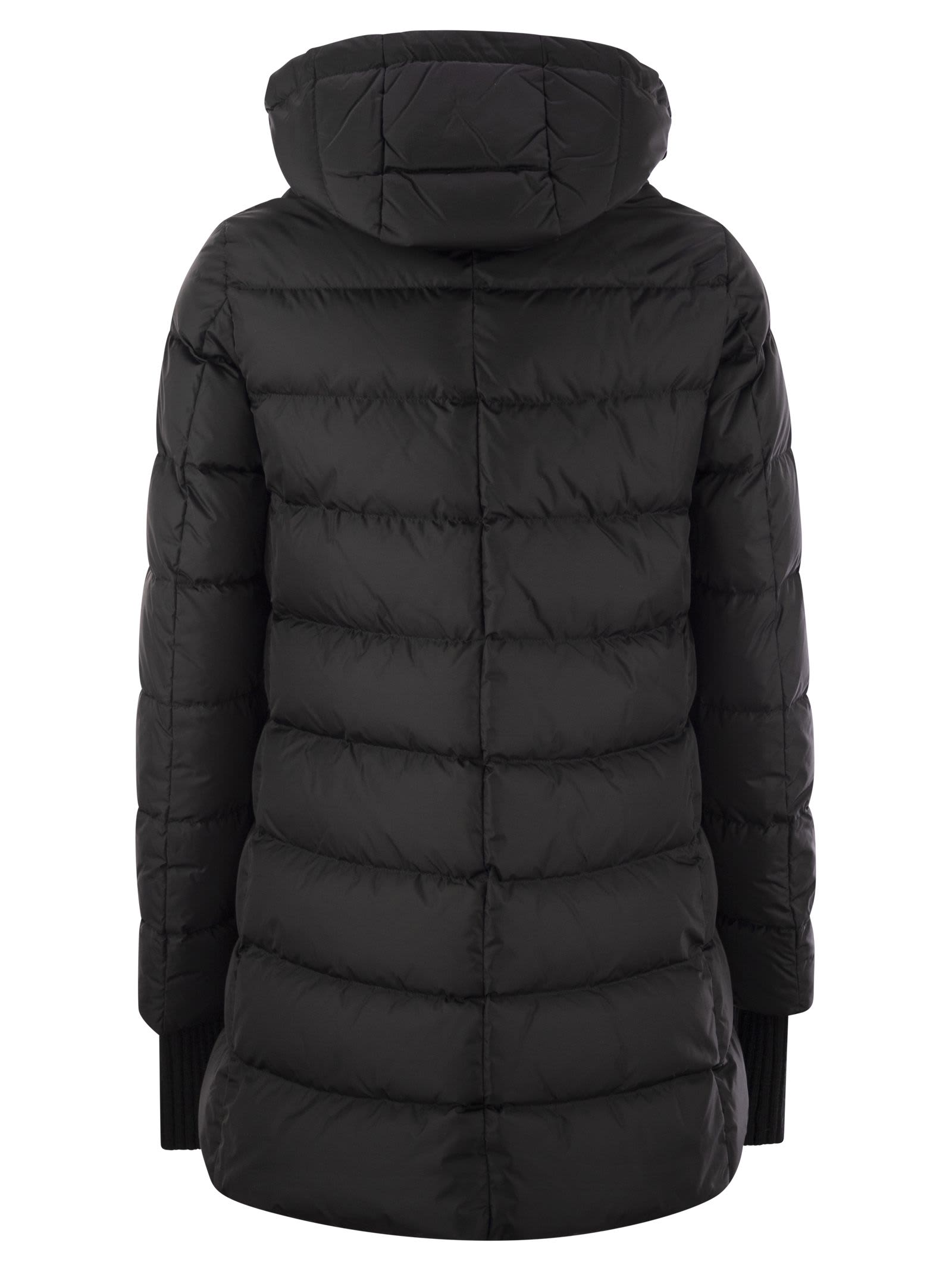 Shop Herno Medium Down Jacket With Hood In Black