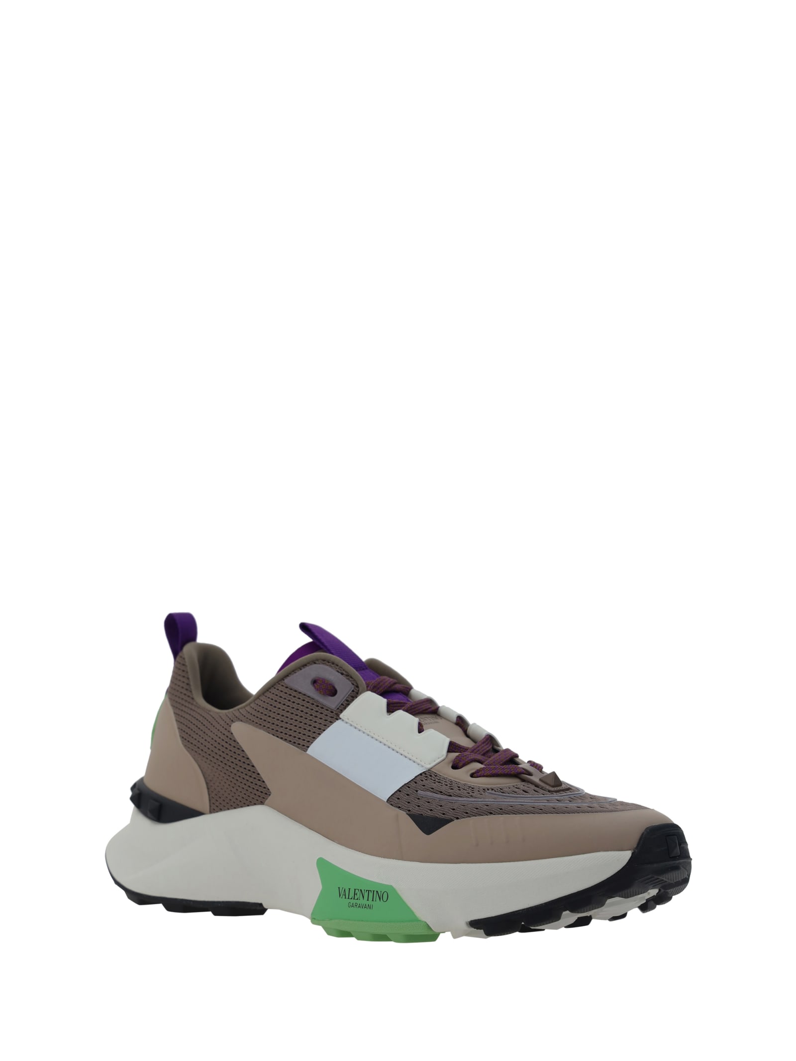 Valentino True Act Low Top Trainer In Mesh And Rubberised Fabric In Desert Beige-bia-ne/ice Mint