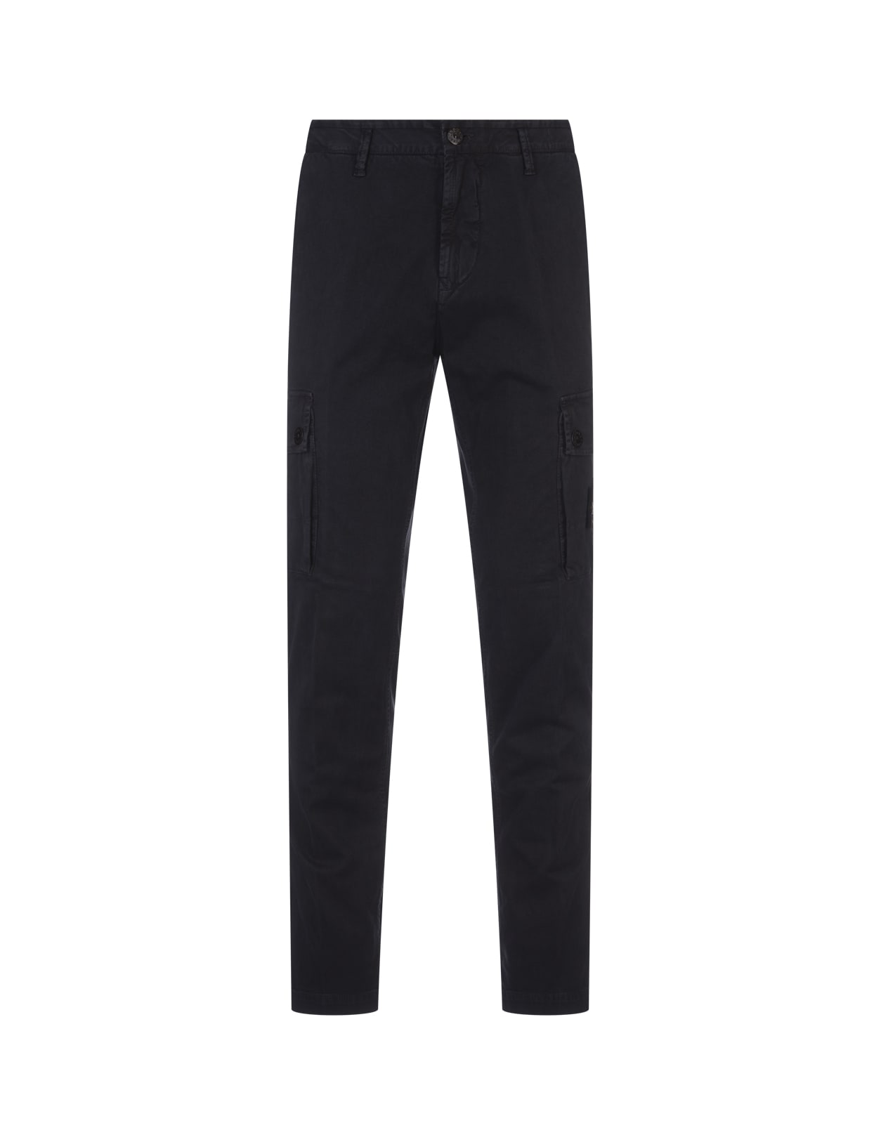 Shop Stone Island Navy Blue Cargo Trousers In Broken Twill Stretch Cotton In Bleu