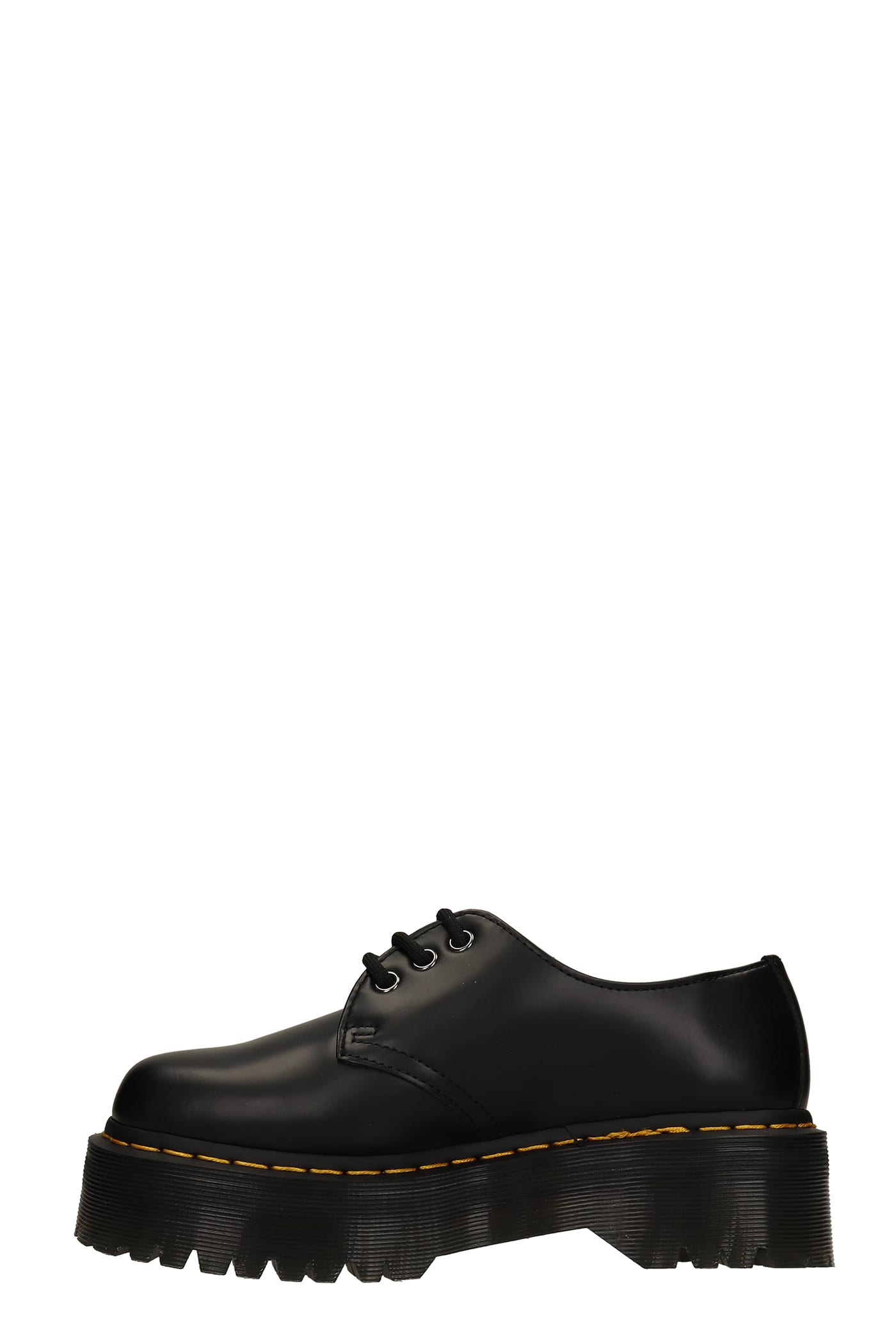 Shop Dr. Martens' Dr. Martens 1461 Quad Lace Up Shoes In Black Leather In Black Polished Smooth