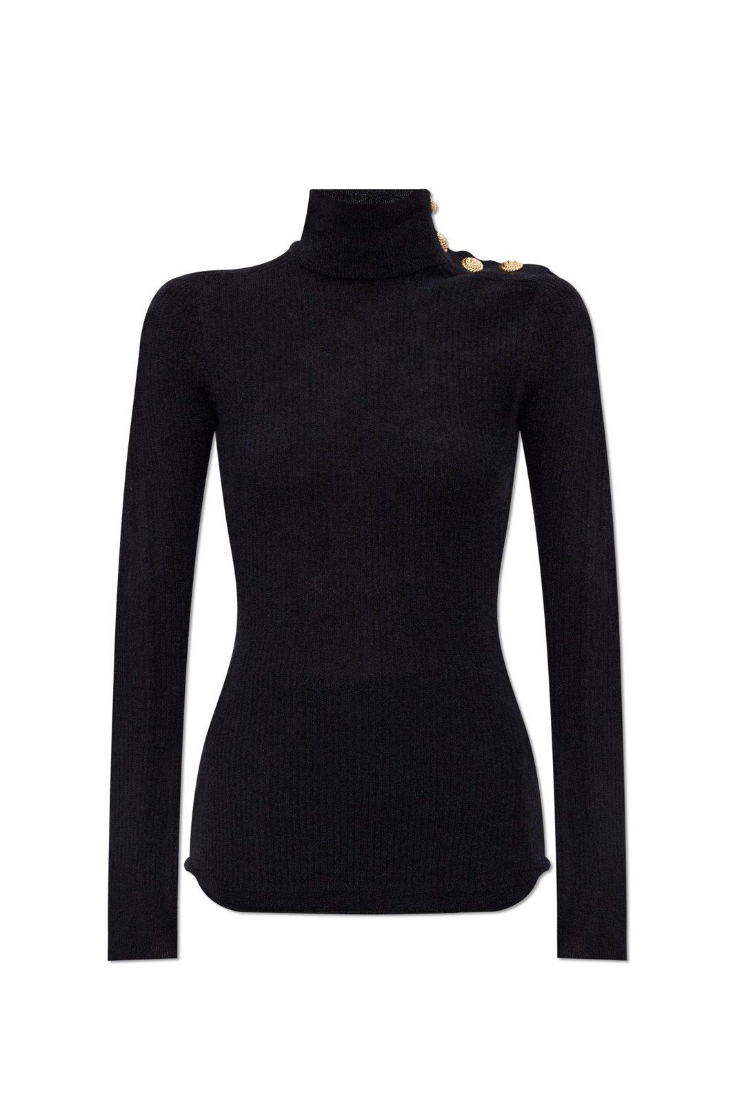 Shop Balmain Classic Long-sleeve Turtleneck Top In Black