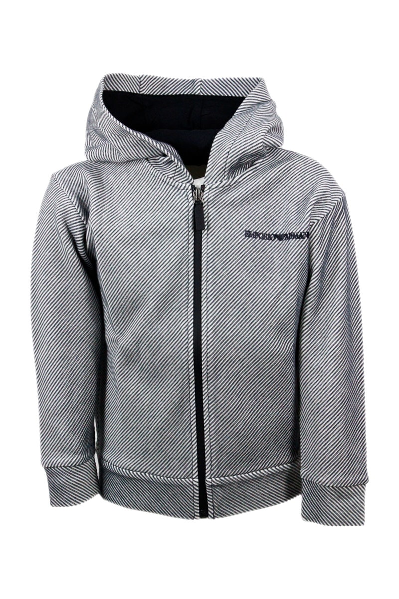 Emporio Armani Sweatshirt With Hood And Electro-welded Zip With Embossed Striped Fabric