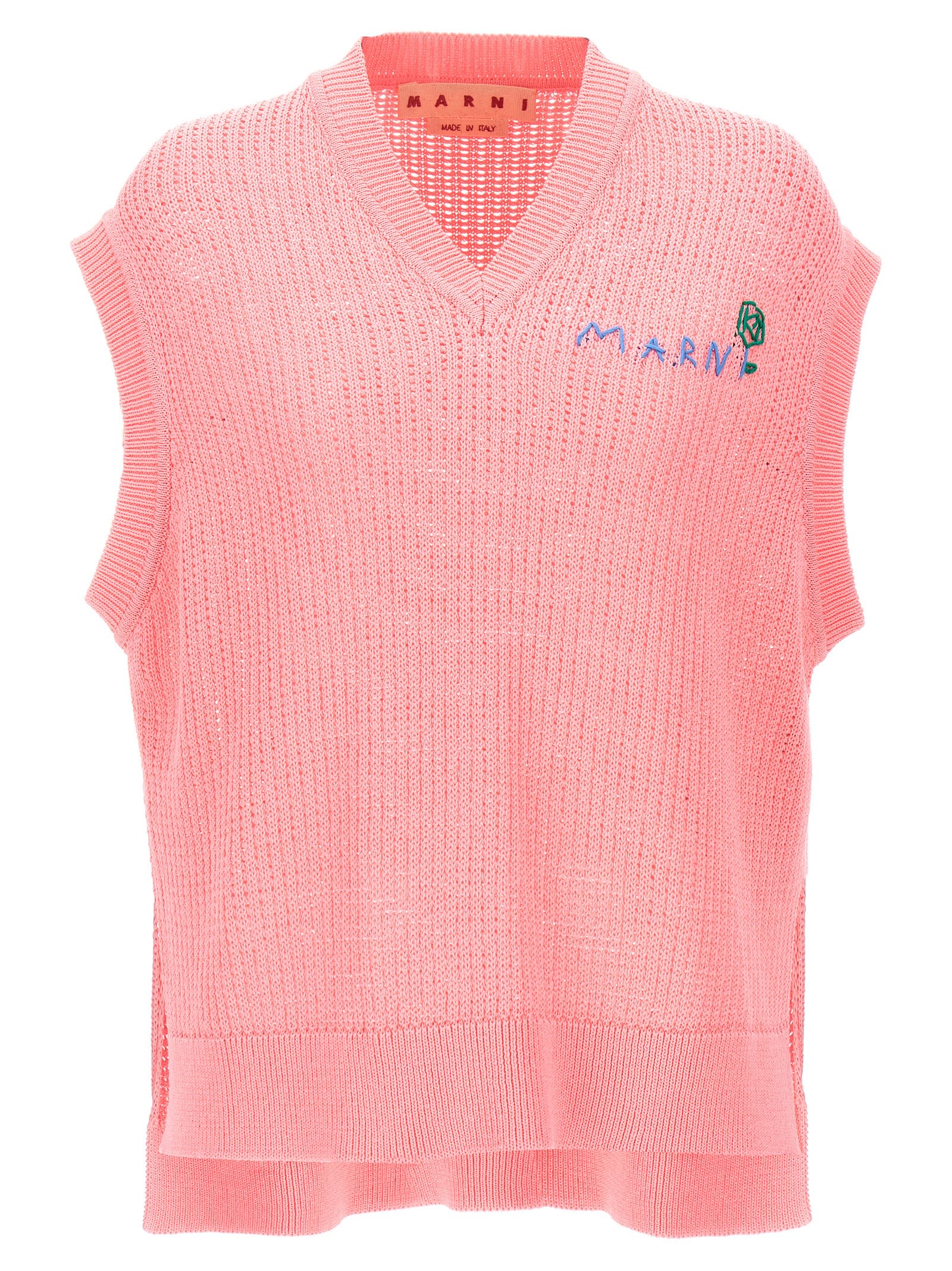 Shop Marni Logo Embroidery Waistcoat In Fuchsia
