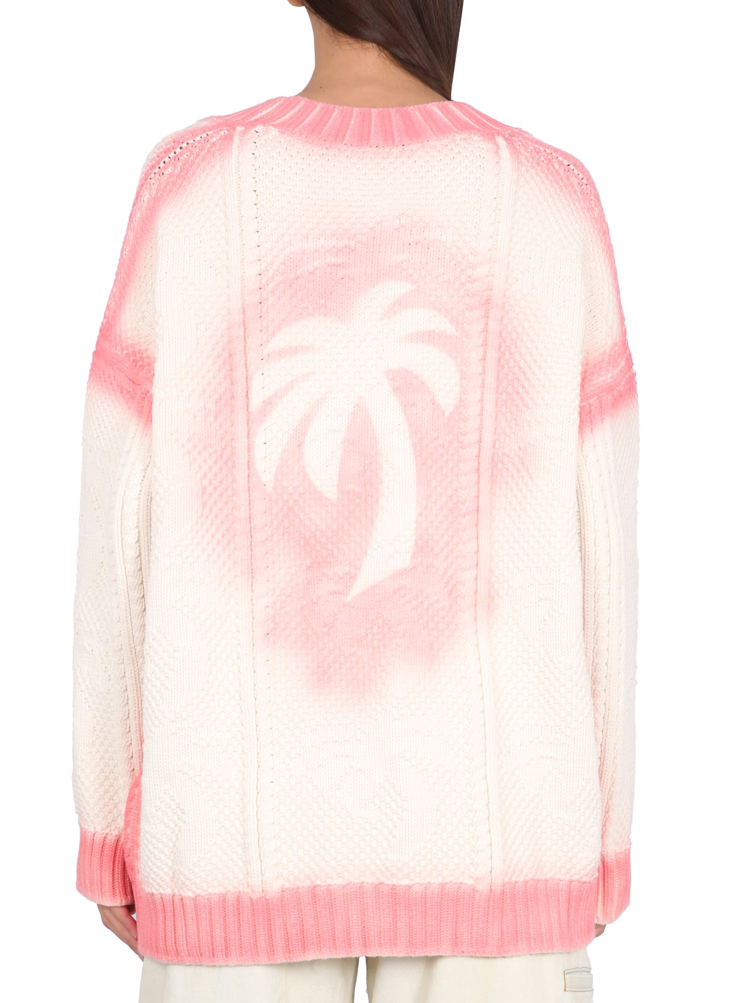Shop Palm Angels Patent Leather Effect Palm Cardigan In Bianco