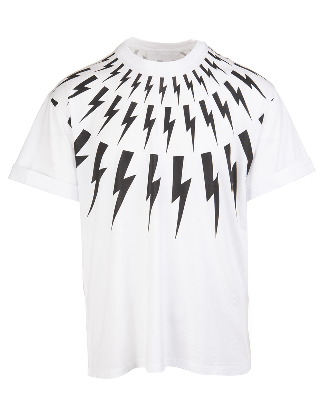 Neil Barrett Man White T-shirt With Fair Isle Thunderbolt Print