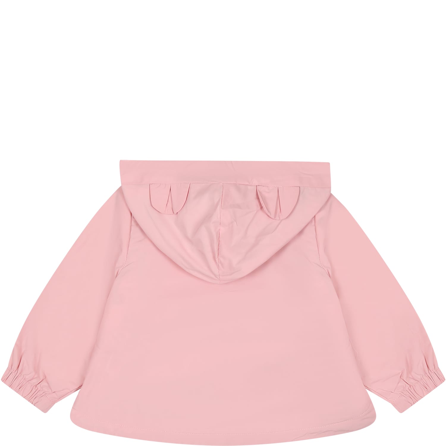 Shop Moschino Pink Raincoat For Baby Girl With Teddy Bear And Logo