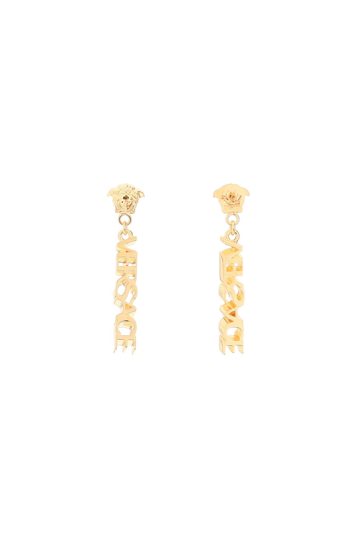 Shop Versace Logo Pendant Earrings In  Gold