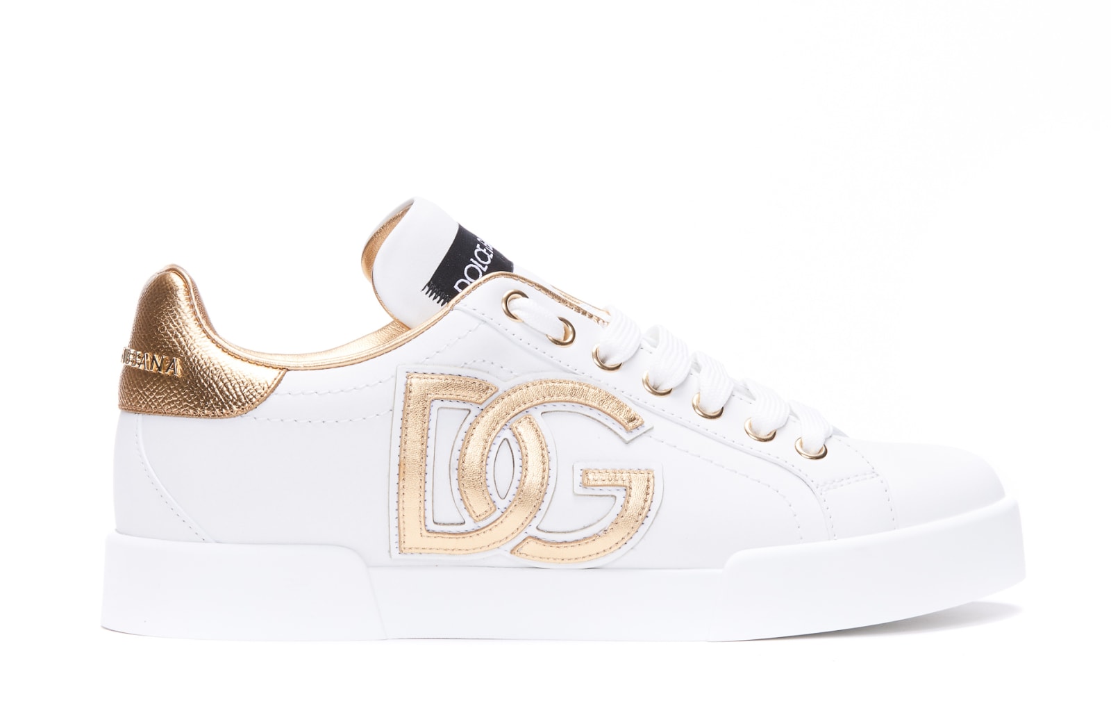 Shop Dolce & Gabbana Portofino Sneakers In Bianco Oro