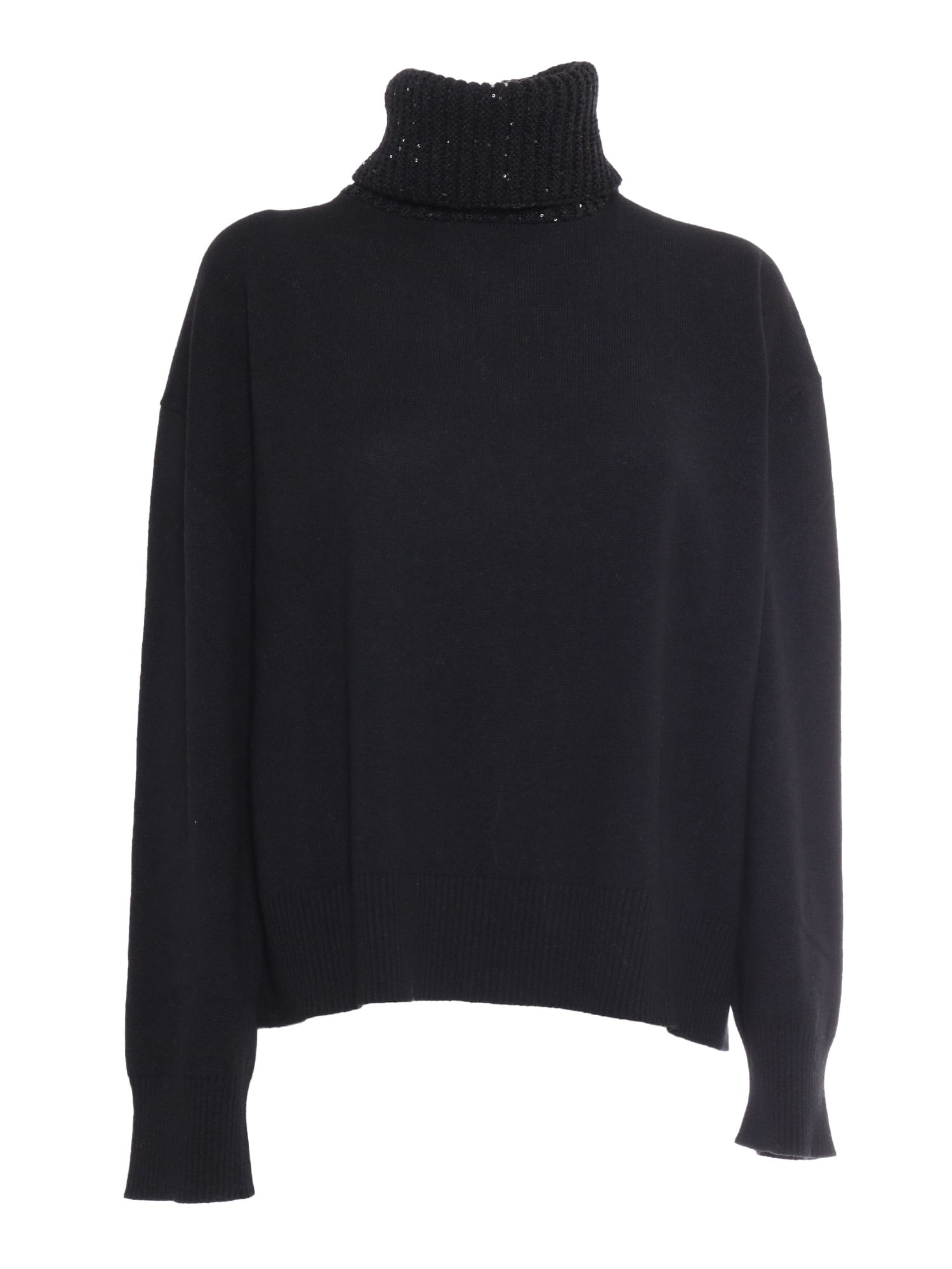 Shop Fabiana Filippi Turtle Neck Sweater With Sequin Collar In Black