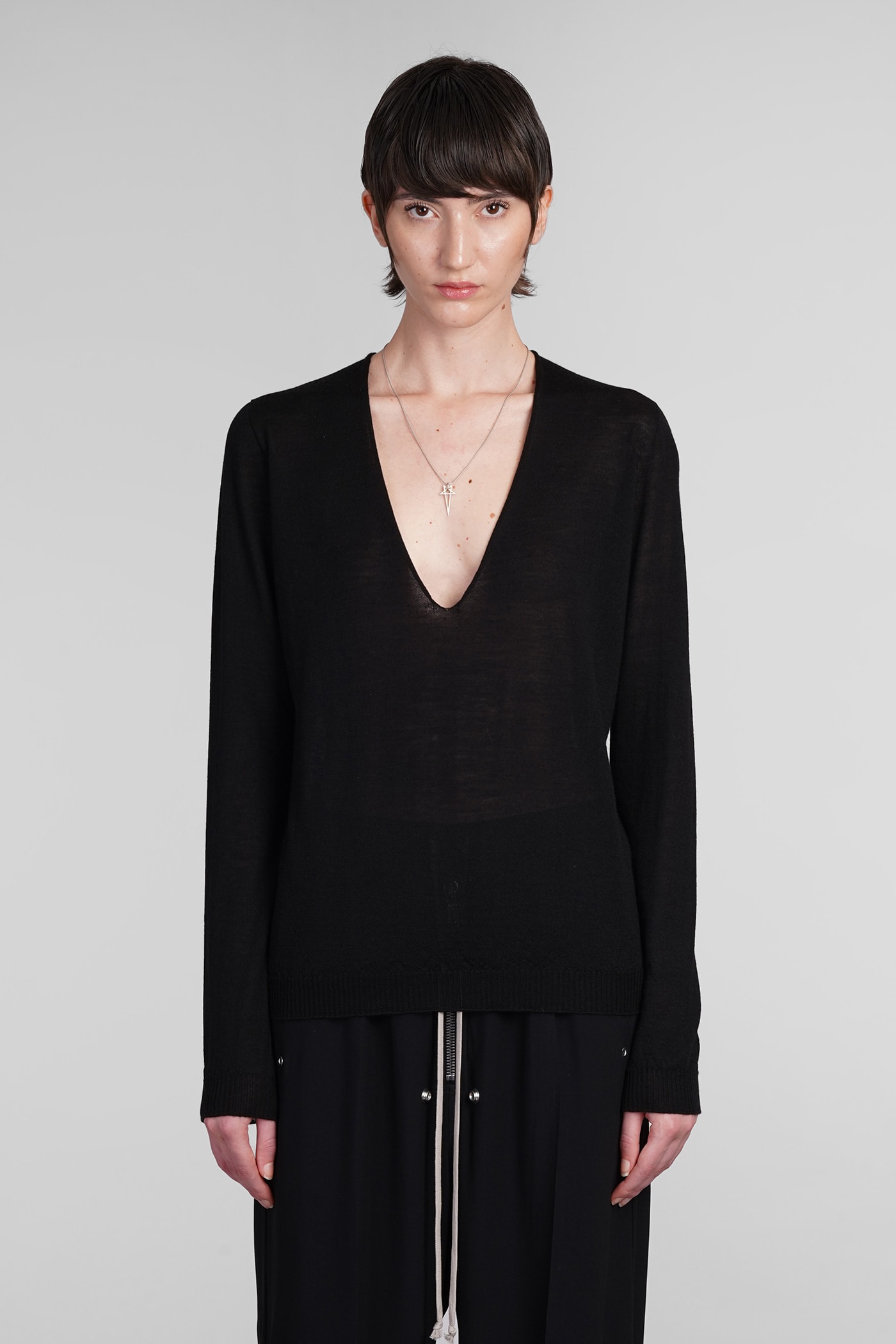 Shop Rick Owens V Neck Pull Knitwear In Black Wool