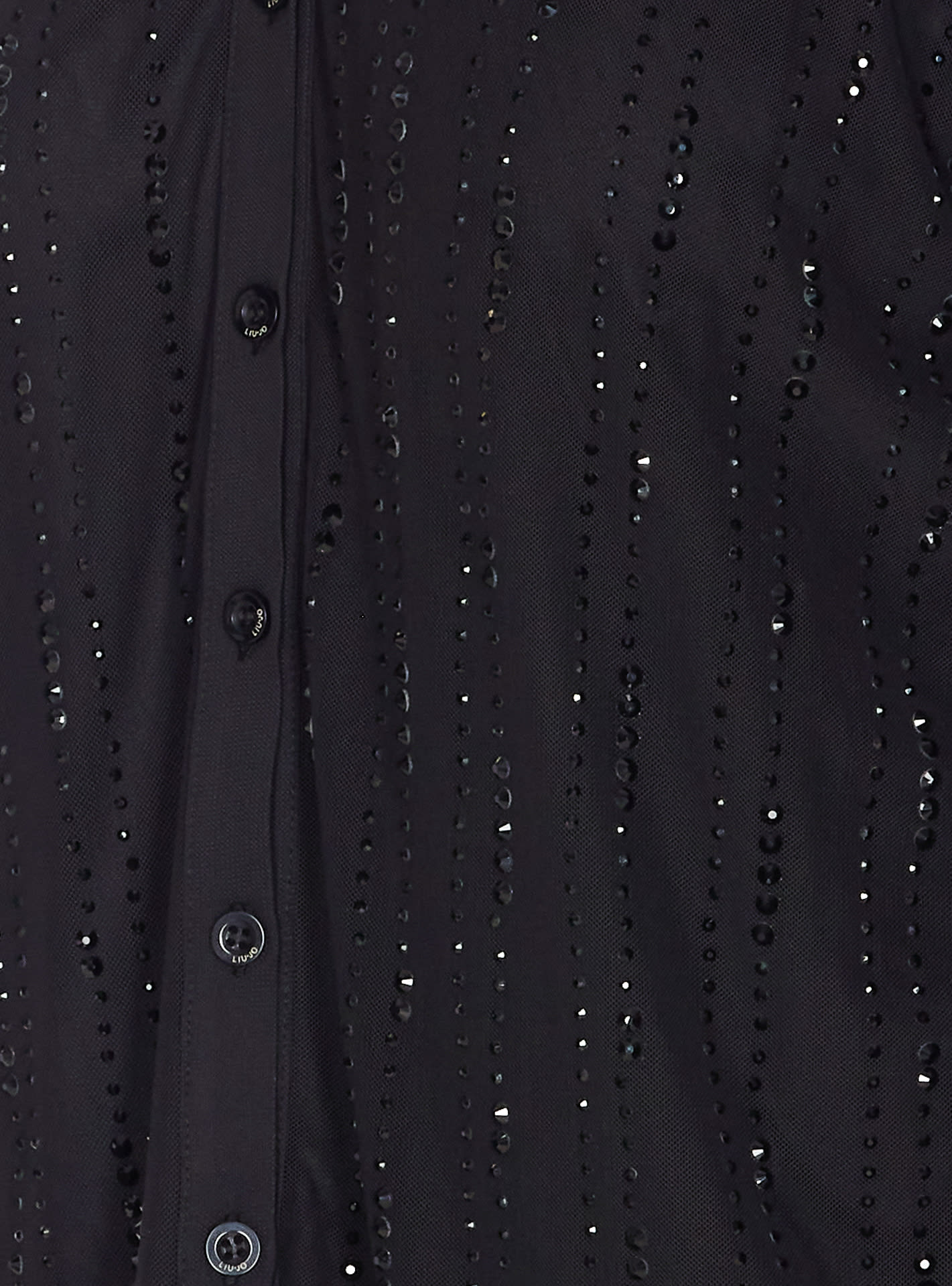 Liu •jo Long Sleeve Sheer Shirt With Crystal Embellishments In Black
