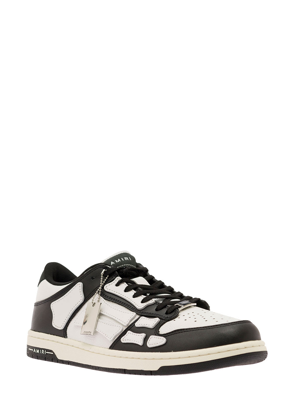 Shop Amiri Skel Top Low White And Black Sneakers With Skeleton Patch In Leather Man