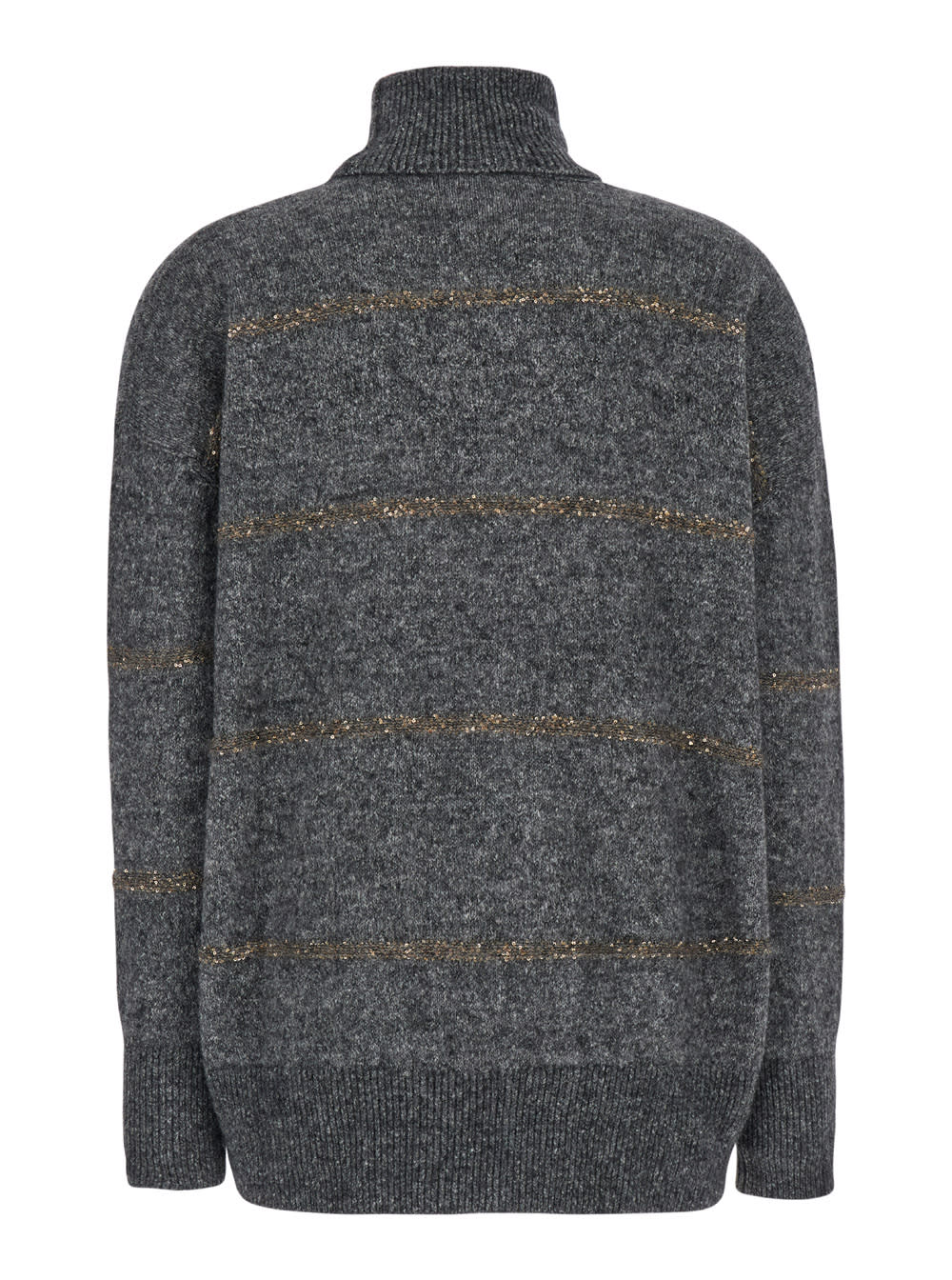 Shop Brunello Cucinelli Grey High Neck Sweater With Stripe Motif In Alpaca Blend Woman