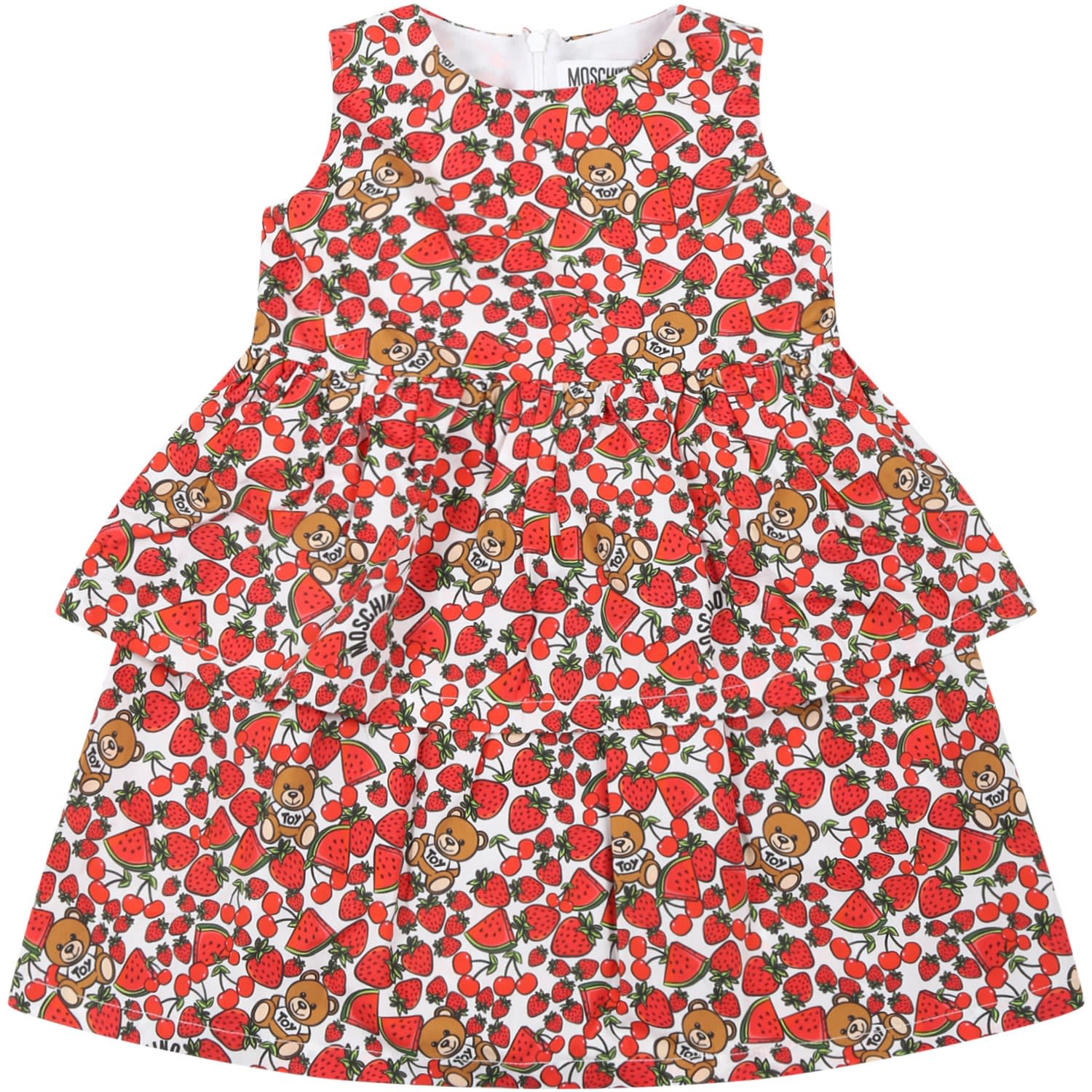 Moschino White Dress For Baby Girl With Strawberries