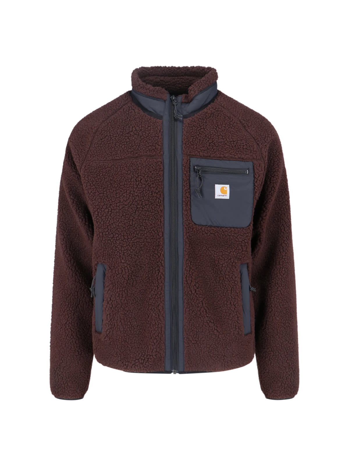 Carhartt Fleece Jacket With High Collar And Pockets In Brown