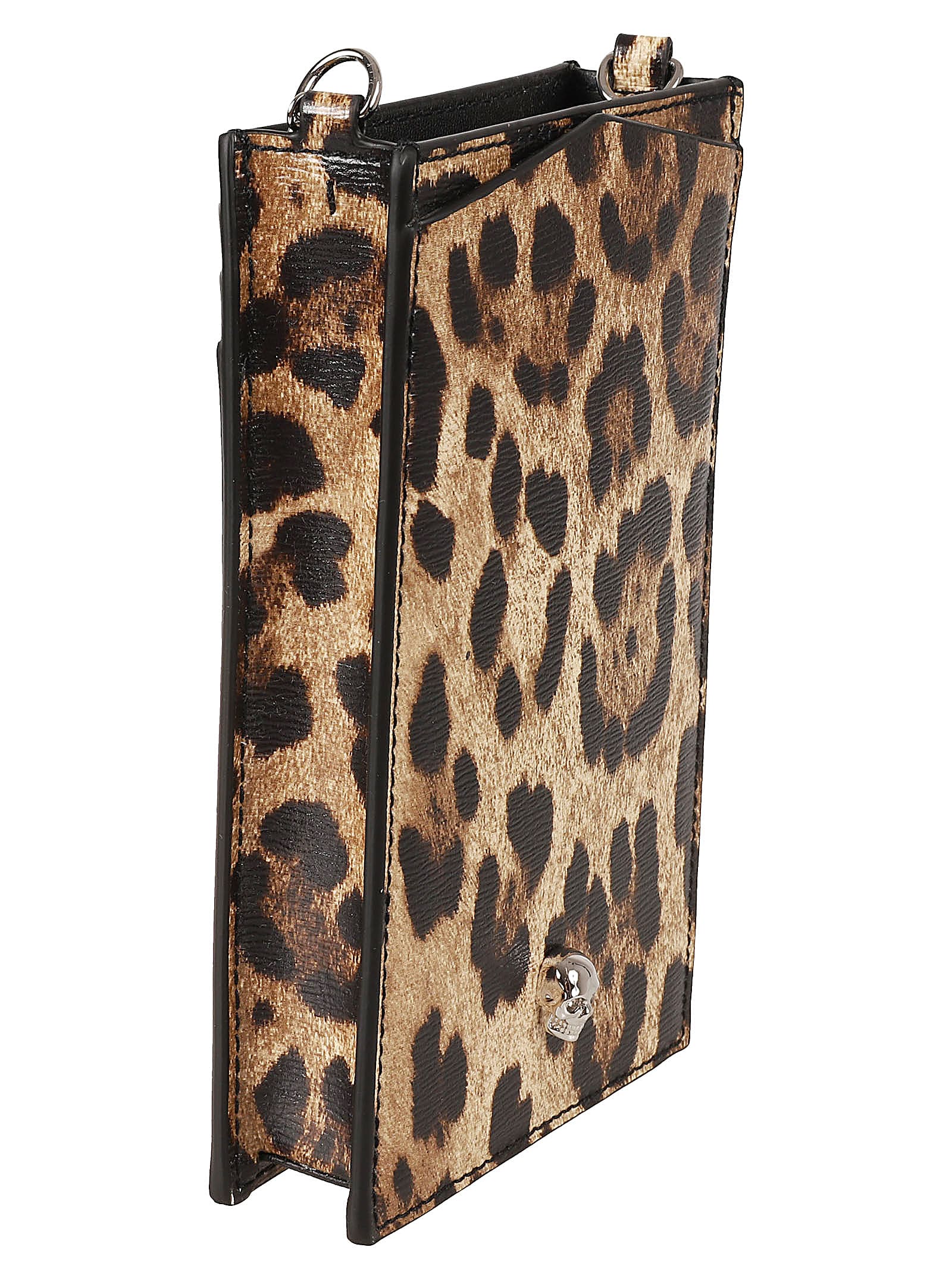 Shop Alexander Mcqueen Skull Embellished Animalier Chained Phone Pouch In Natural/black