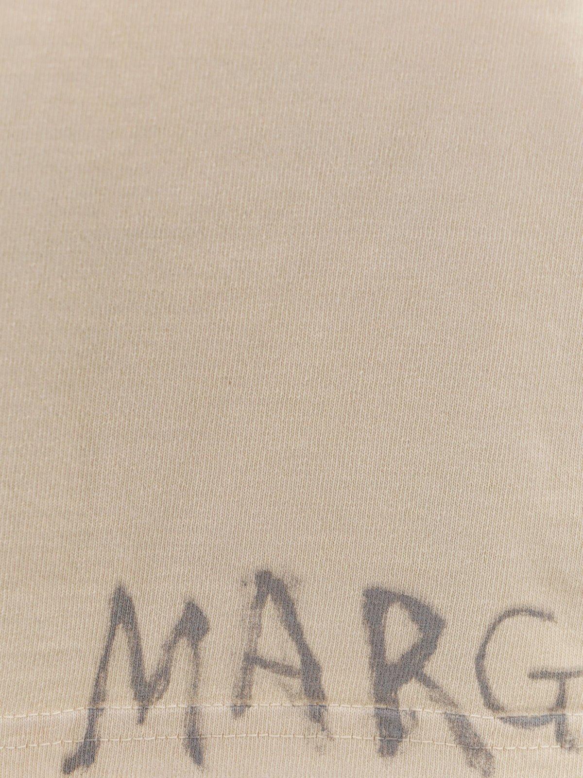 Shop Maison Margiela Logo Printed Long-sleeved T-shirt In Ecru