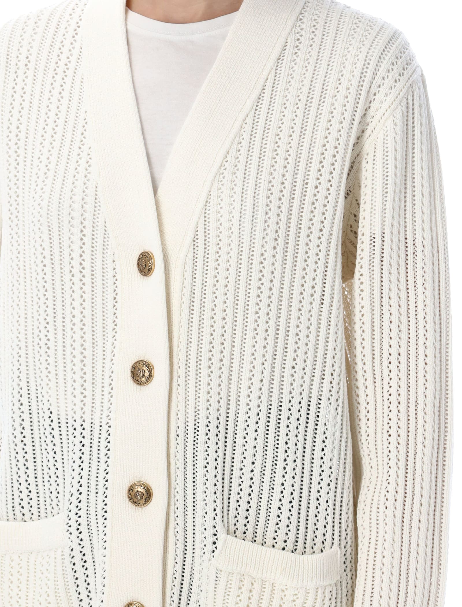 Shop Golden Goose Openwork Cotton Cardigan In Antique White