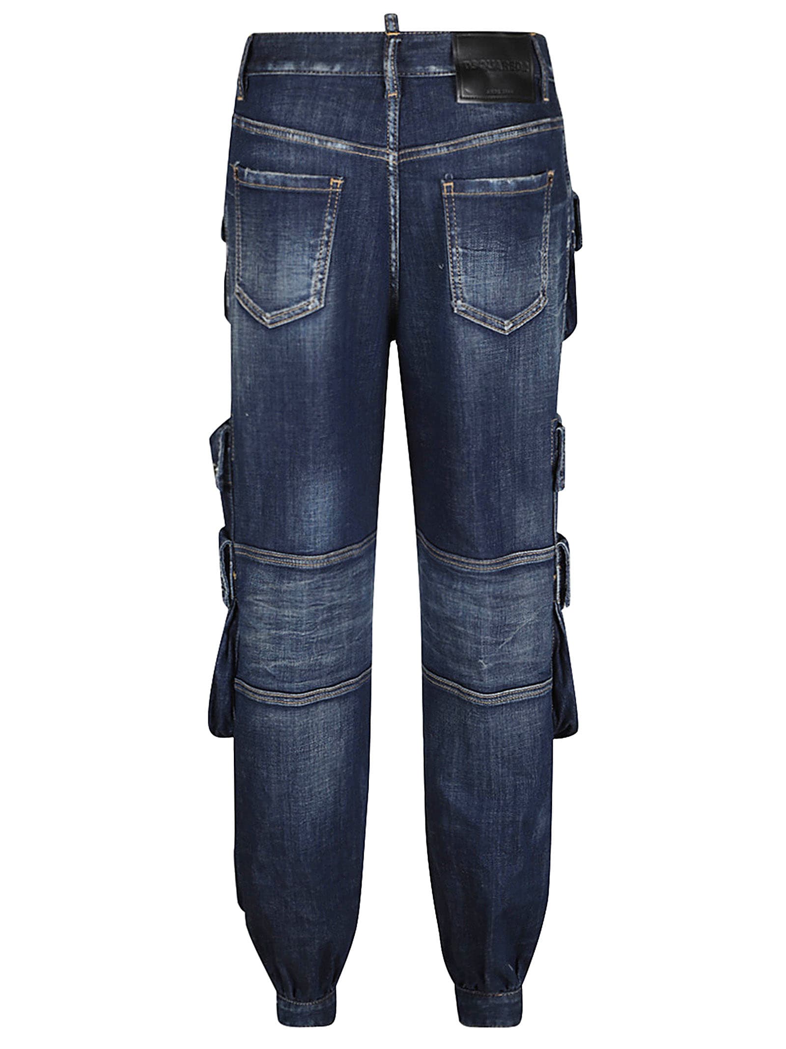 Shop Dsquared2 Denim Cargo Trousers In Navy Blue