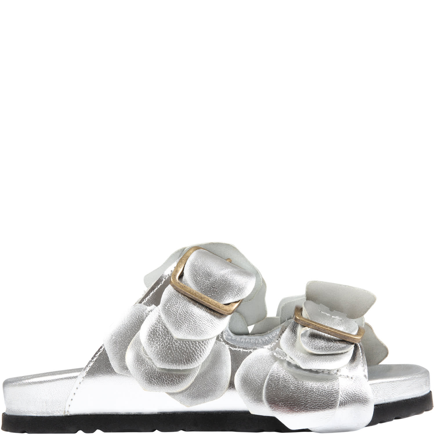 Gallucci silver sandals for girl with flowers