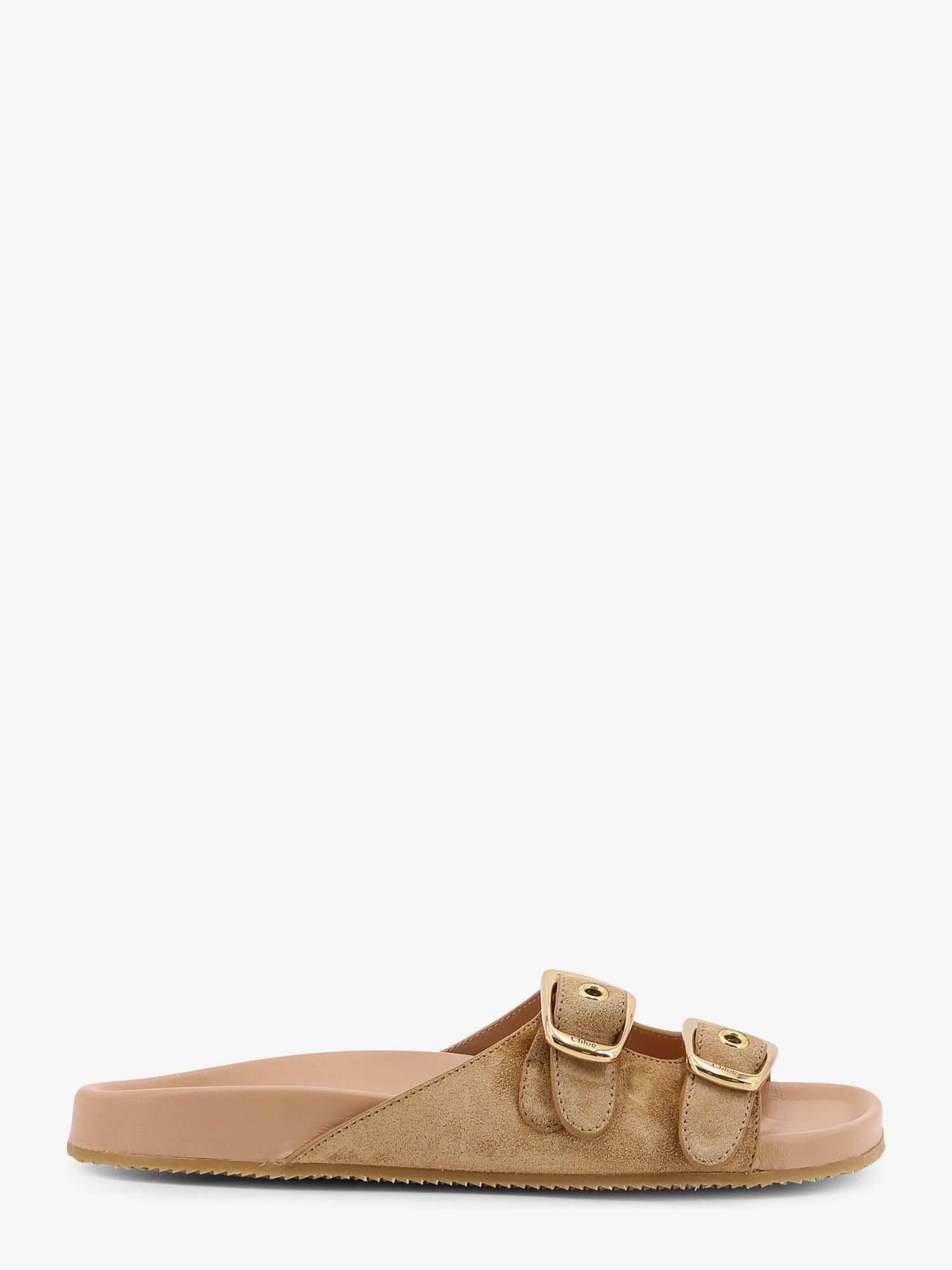 CHLOÉ POLLY SUEDE SANDALS WITH GOLD METAL BUCKLES