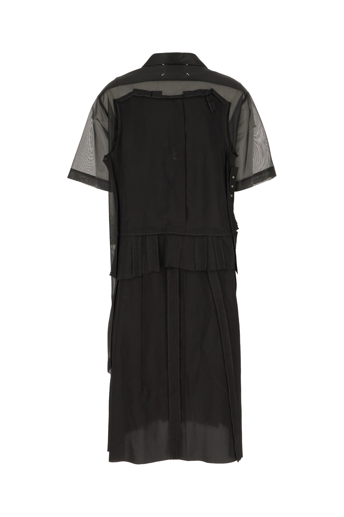 Maison Margiela Womens Mesh-panels Short-sleeves Woven Midi Dress Black And Black