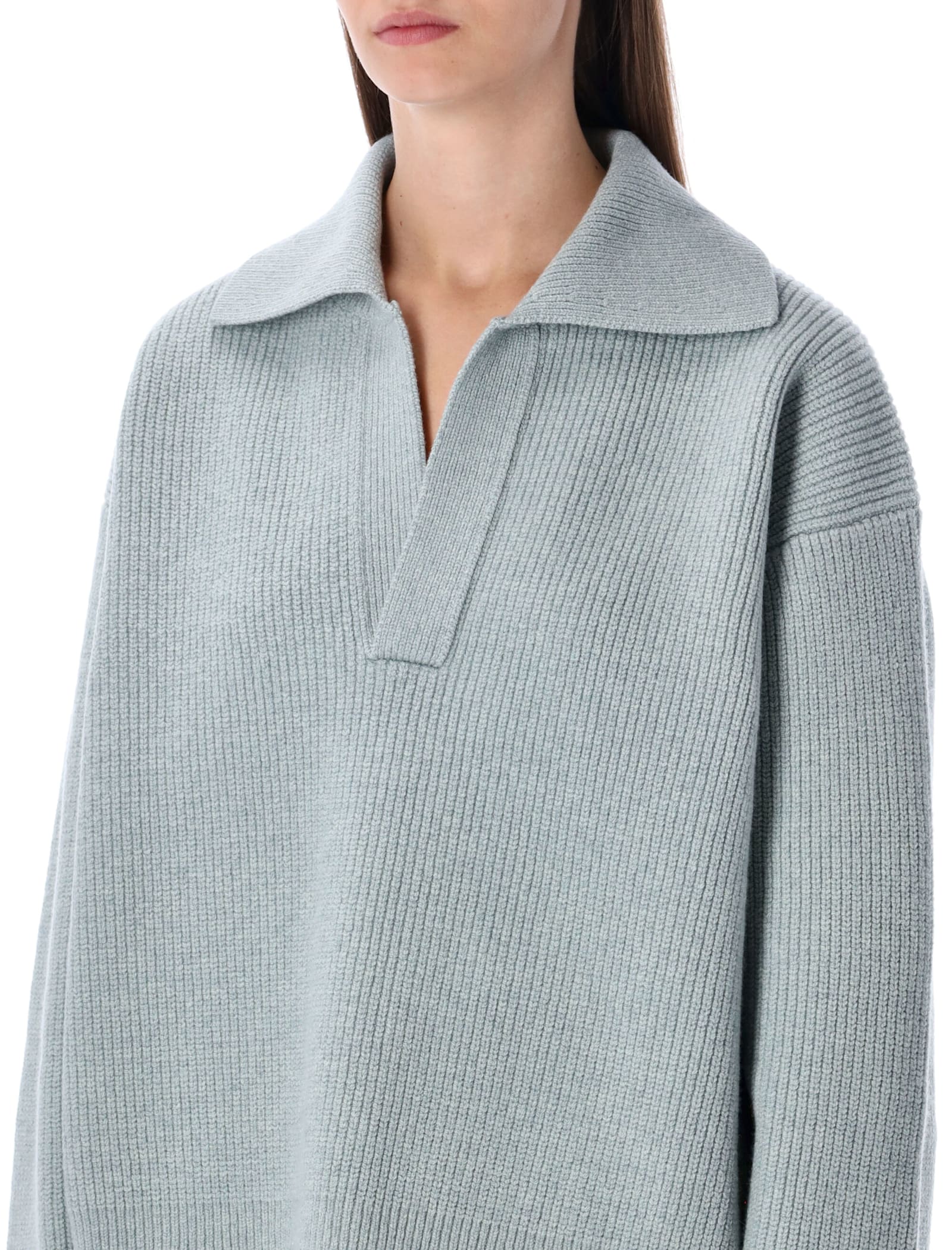 Studio Nicholson Nash Extrafine Merino Wool Polo Knit In Blue