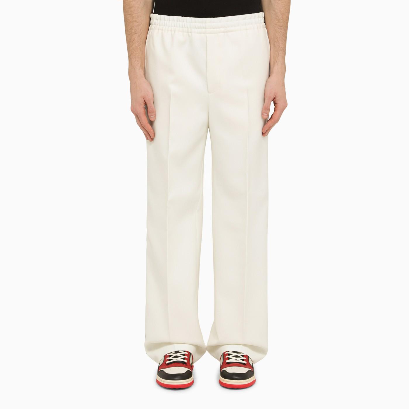 Shop Gucci White Trousers With Web Ribbon In Offwhitemix