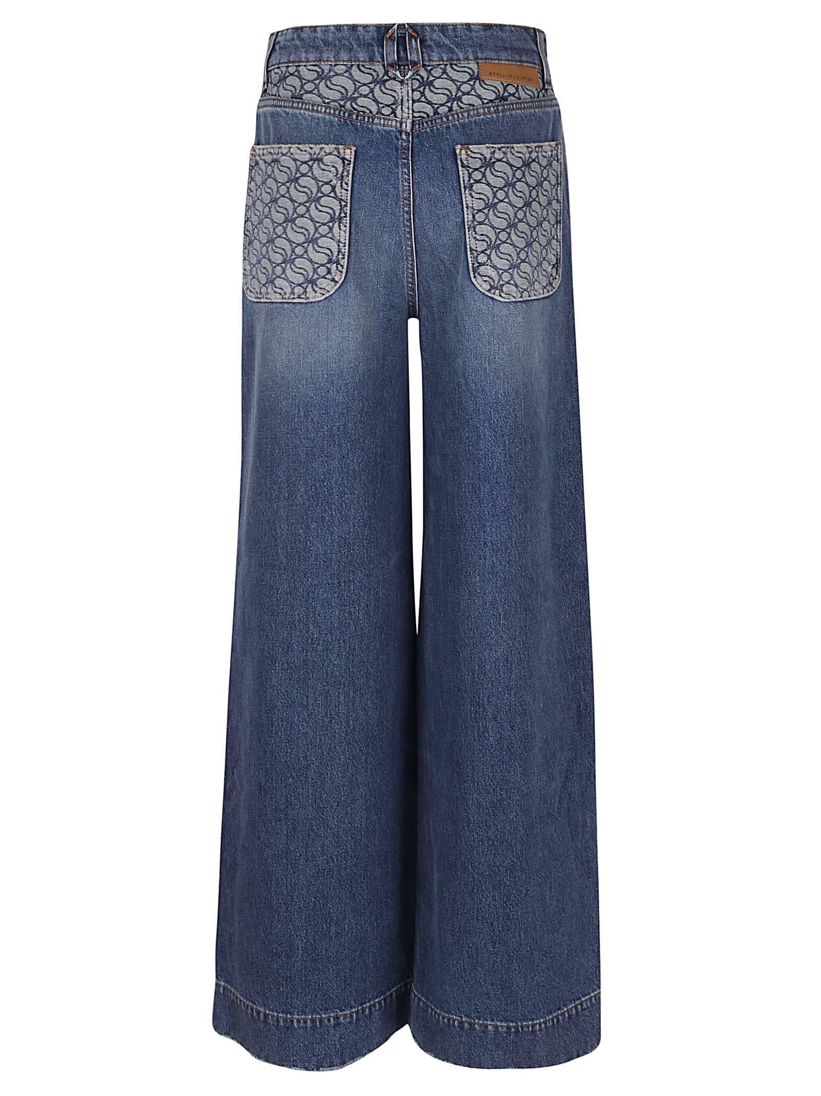 Shop Stella Mccartney Dark Blue Vintage And S Wave Wide Leg Jeans In Denim Blue