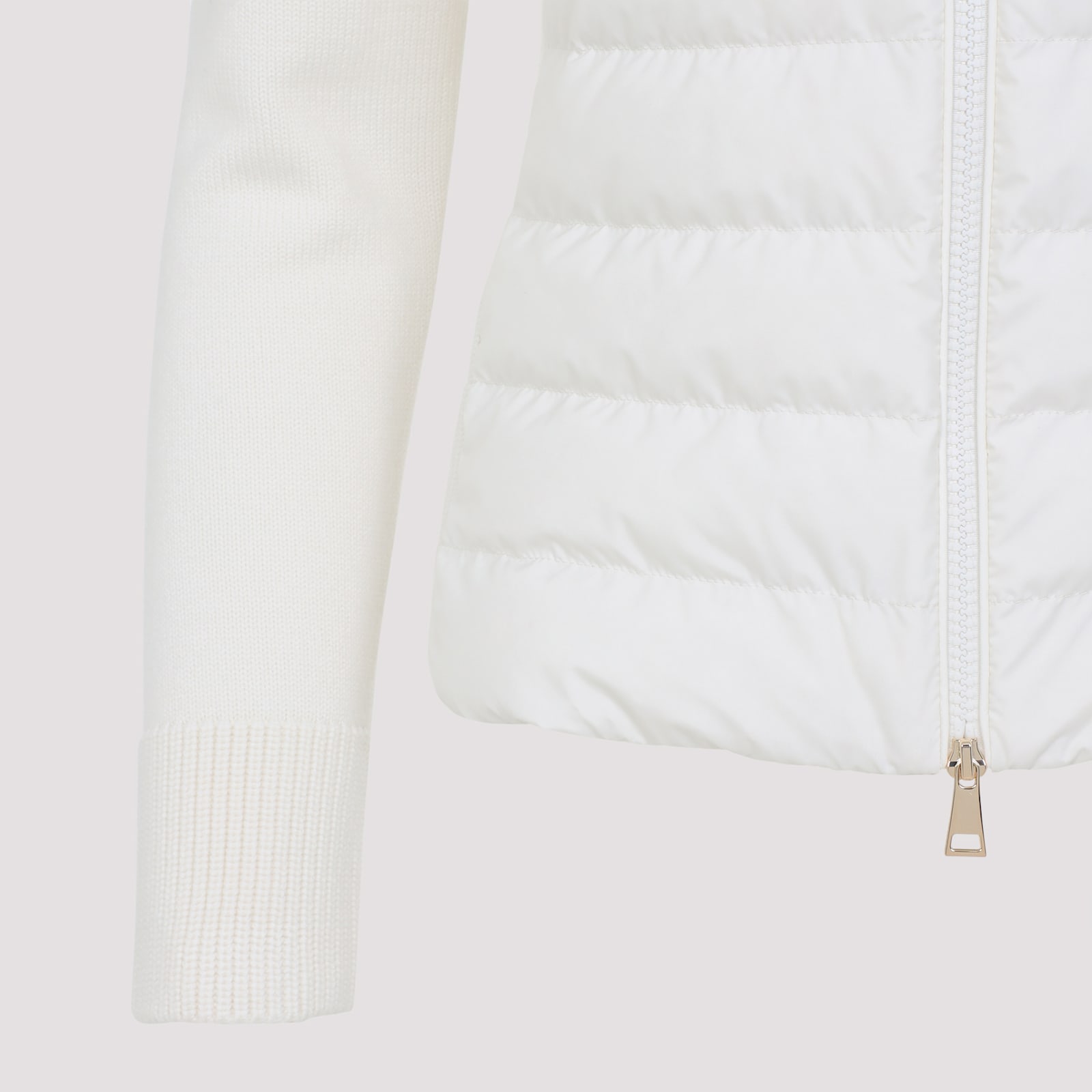Moncler Quilted High Collar Ribbed Cuffs Jacket In White
