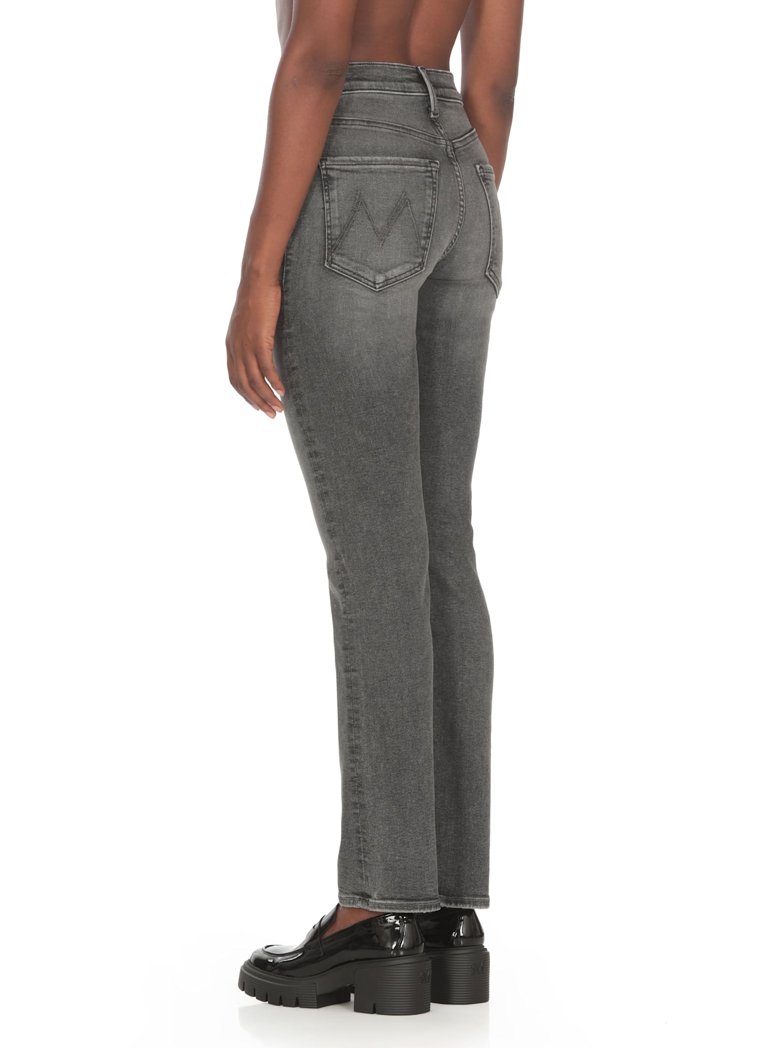 Shop Mother The Mid Rise Rider Jeans In Grey