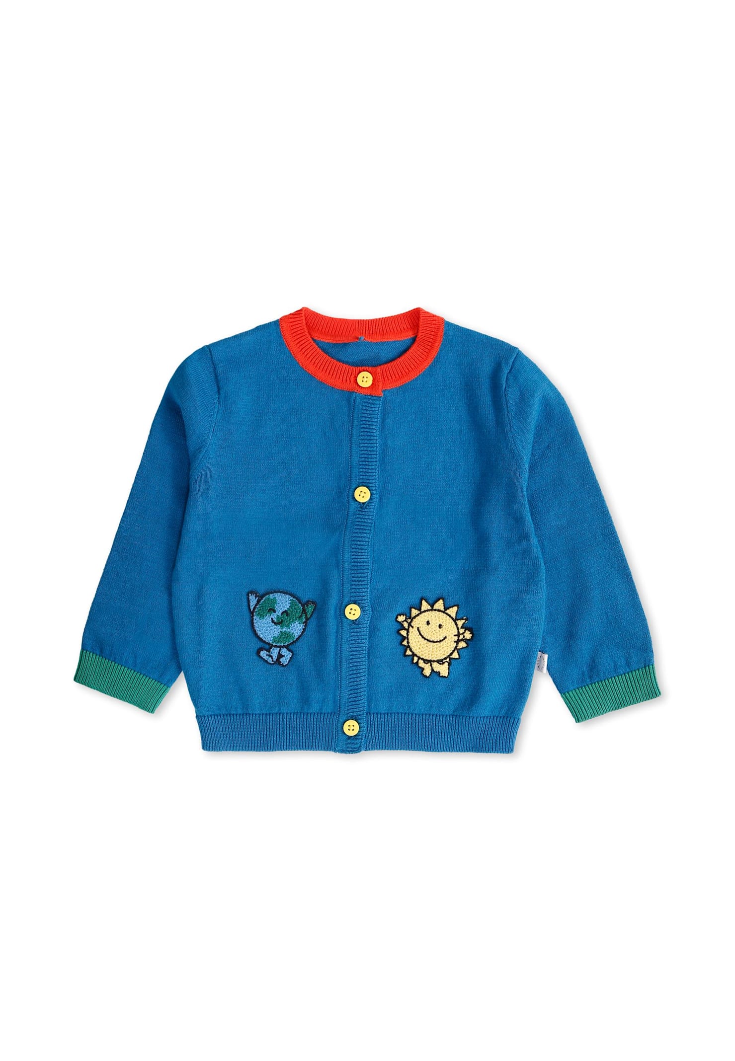 Stella Mccartney Blue Cardigan For Baby Boy With Smiling Sun And World In Blue