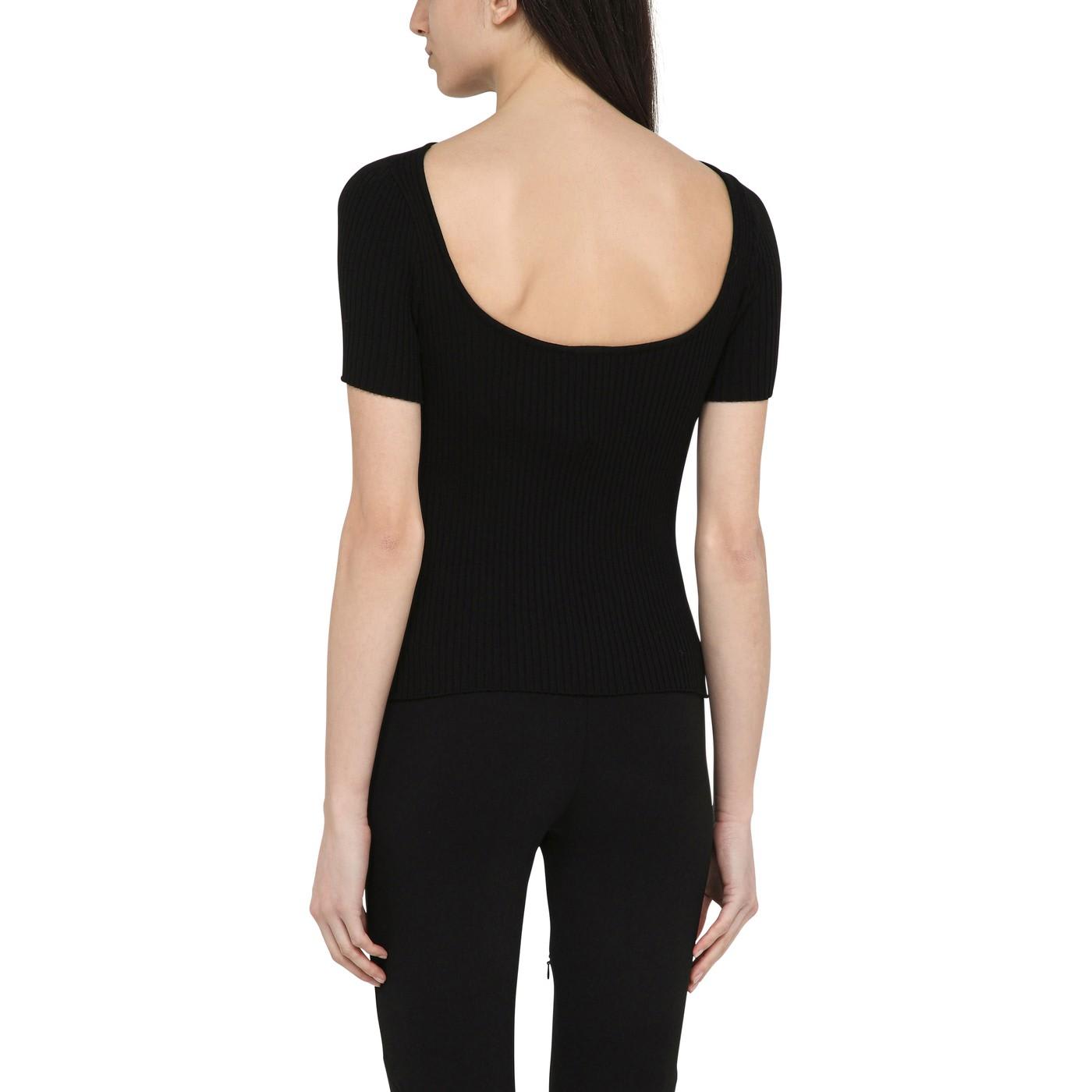 Shop Courrèges Black Viscose Blend T-shirt With Plunging Neckline In Nero