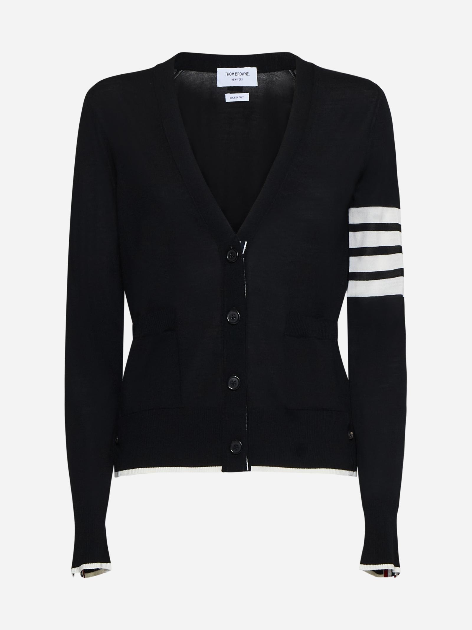 Shop Thom Browne 4-bar Neckline Cardigan In Black