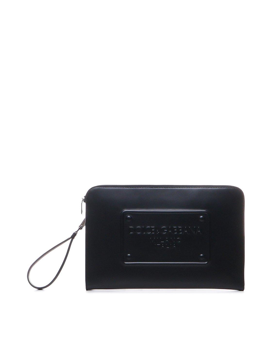 Dolce & Gabbana Milano Logo Embossed Large Pouch In Nero