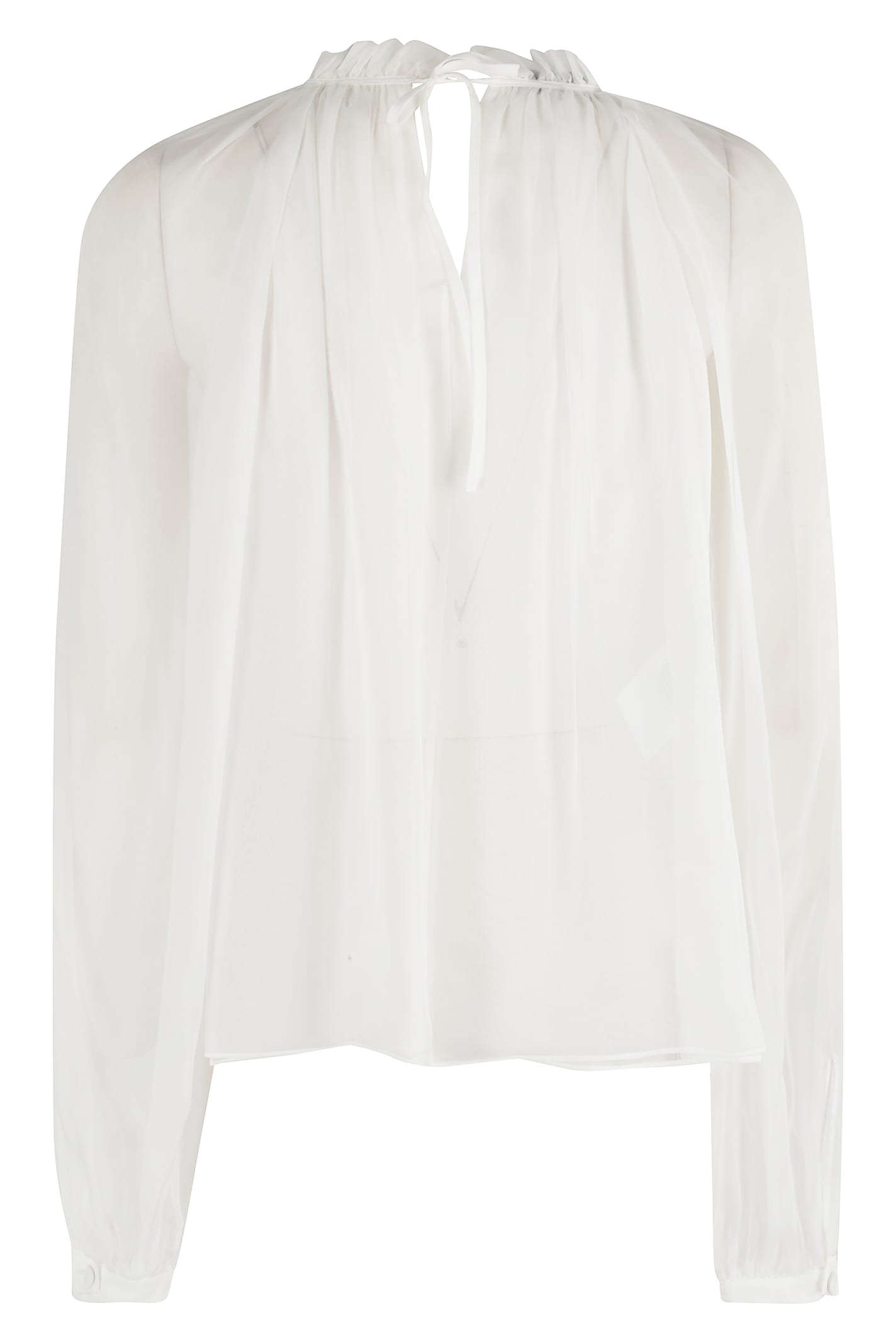 Alberta Ferretti Sheer Silk Chiffon Blouse With Floral Detail In White