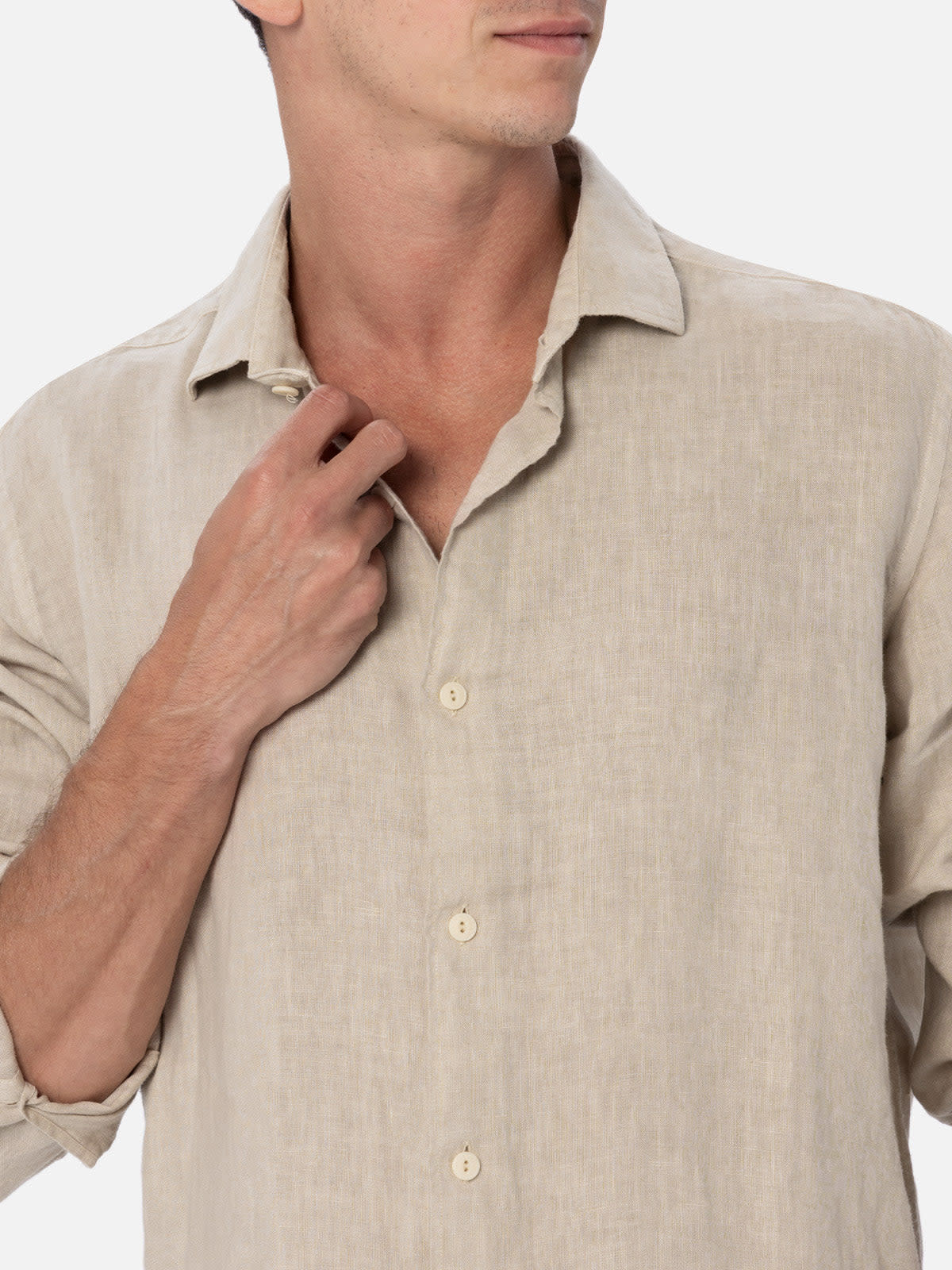 Mc2 Saint Barth Man Beige Linen Shirt Pamplona In Beige