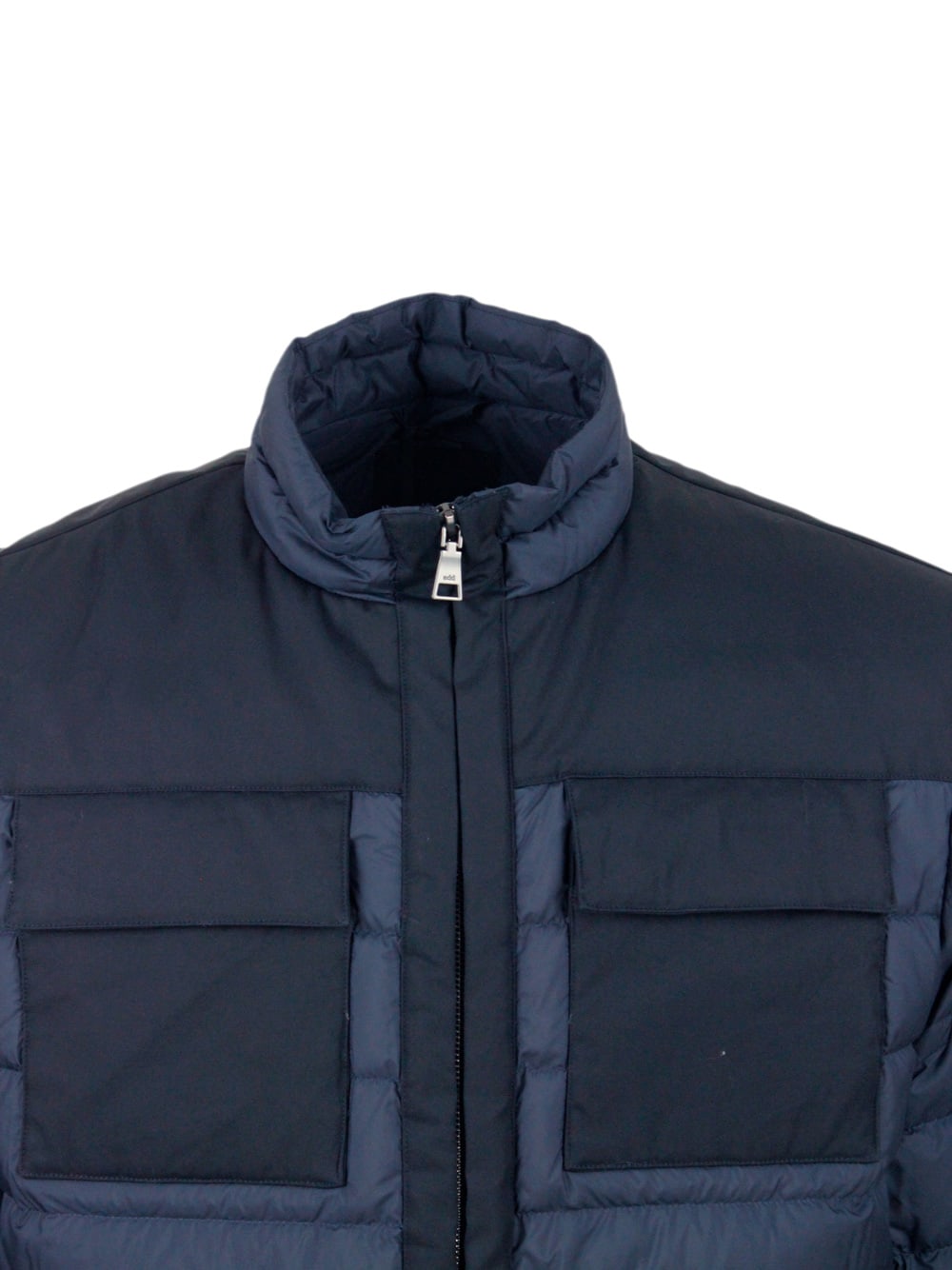 Shop Add 100 Gram Down Jacket With High Quality Feathers. Technical Fabric Details And Chest Pockets. The Clo In Dark Blu