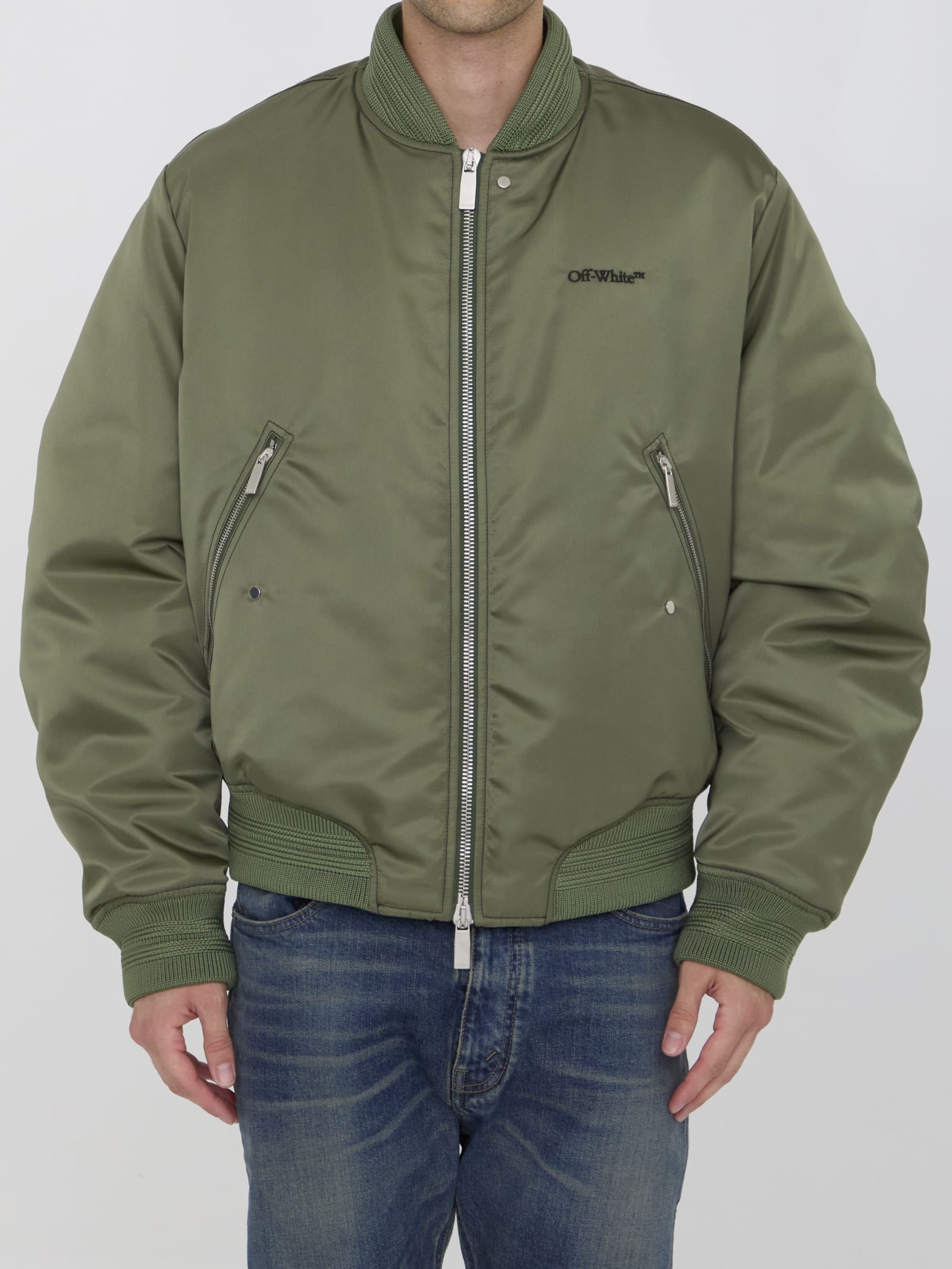 Shop Off-white Four Leaf Clove Bomber Jacket In Green