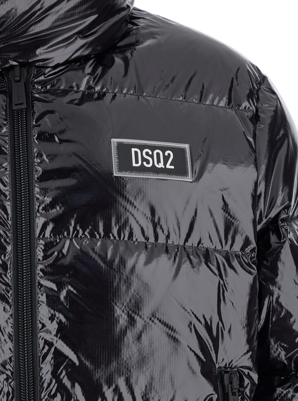 Shop Dsquared2 Black Down Jacket With Logo Patch On The Front In Tech Fabric Man