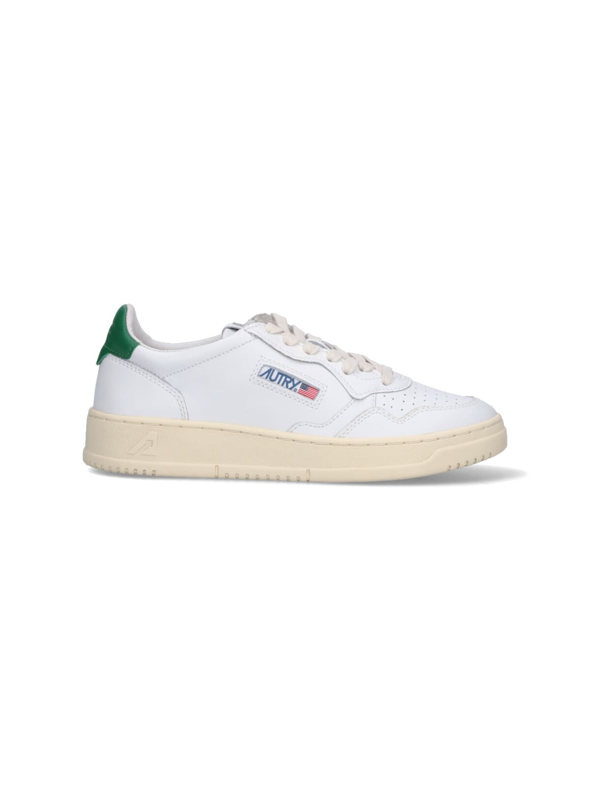 Autry Low-top Leather Sneakers With Perforated Upper And Contrasting Sole In Green