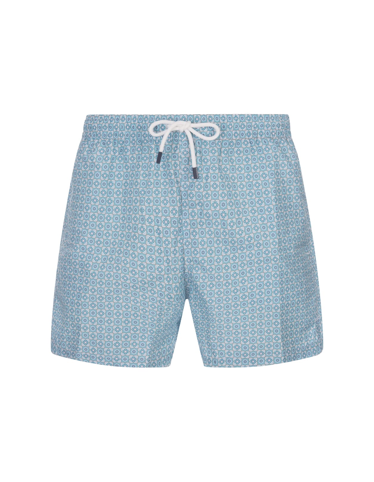 Turquoise Swim Shorts With Flower Pattern