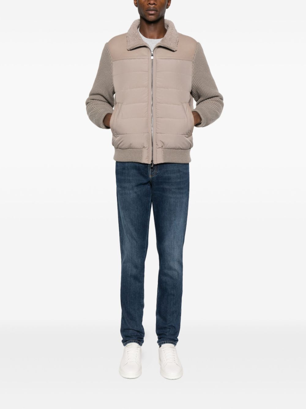 Corneliani Quilted Jacket With Shearling Collar In Brown